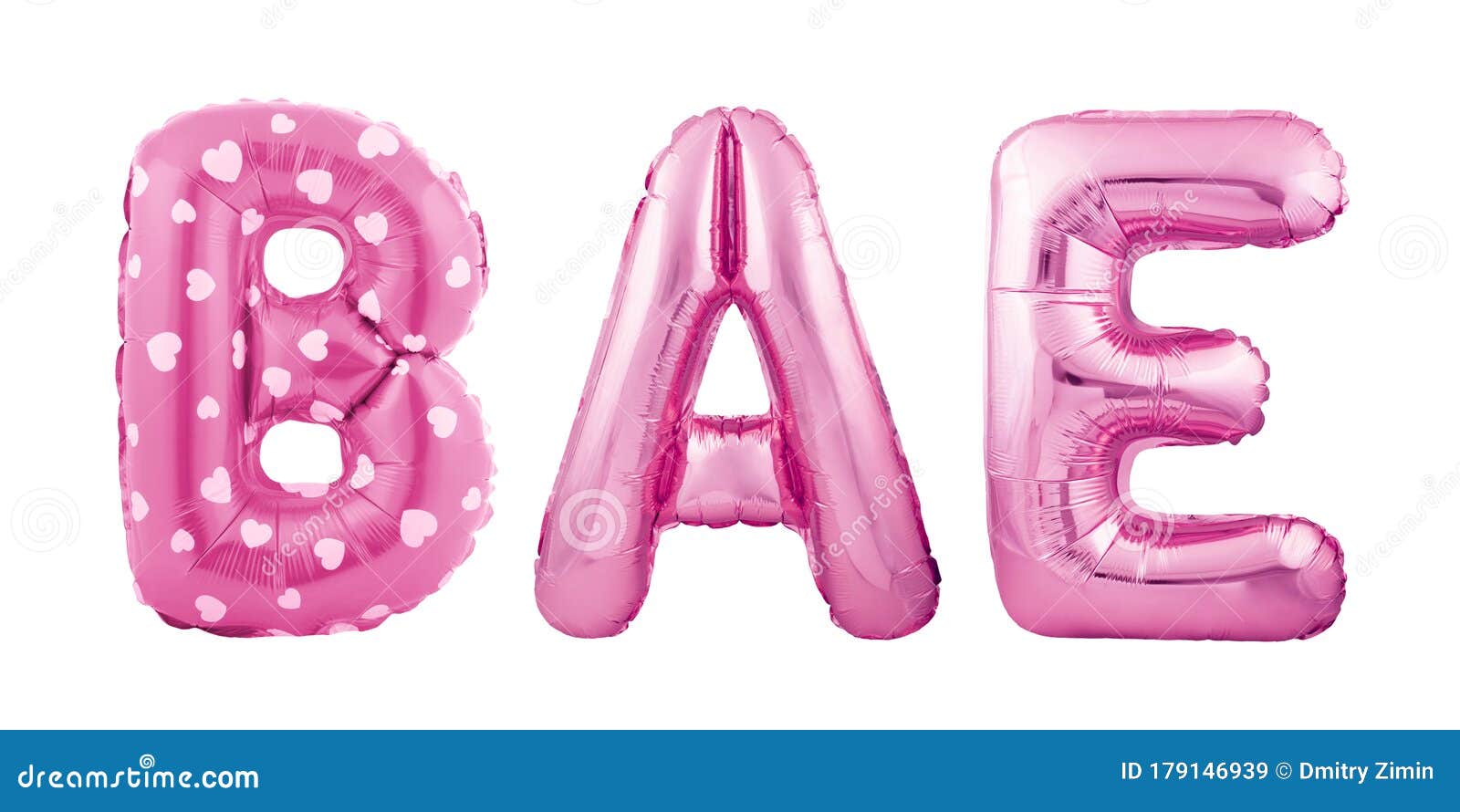 bae word made of pink inflatable balloons  on white background