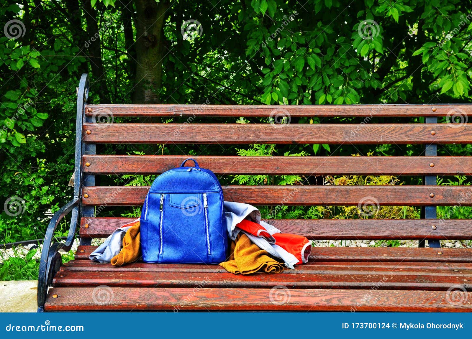 Bag on the Bench in Autumn Park Stock Photo Image of lifestyle