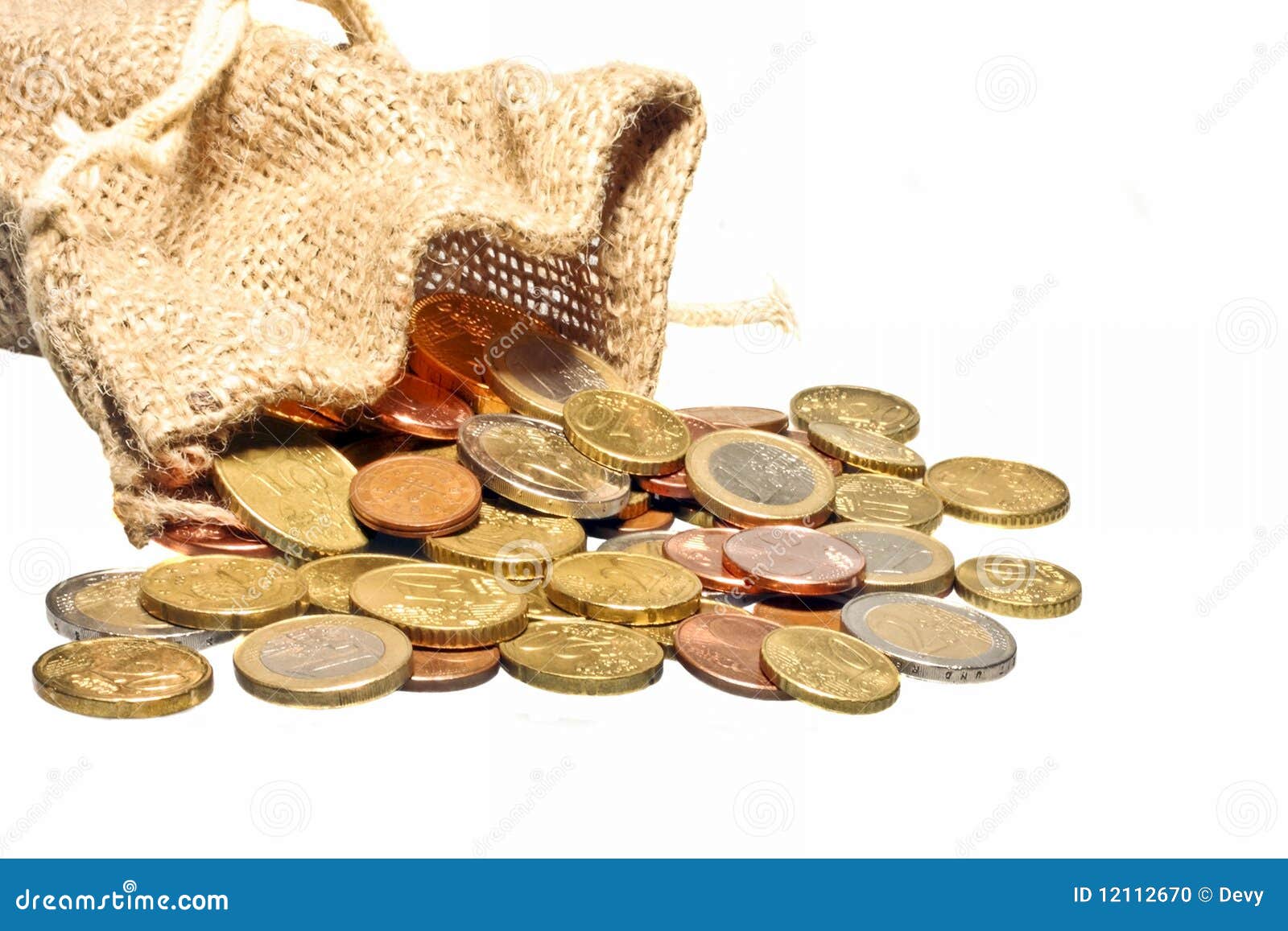 A bag full of euro money stock photo. Image of coins 12112670