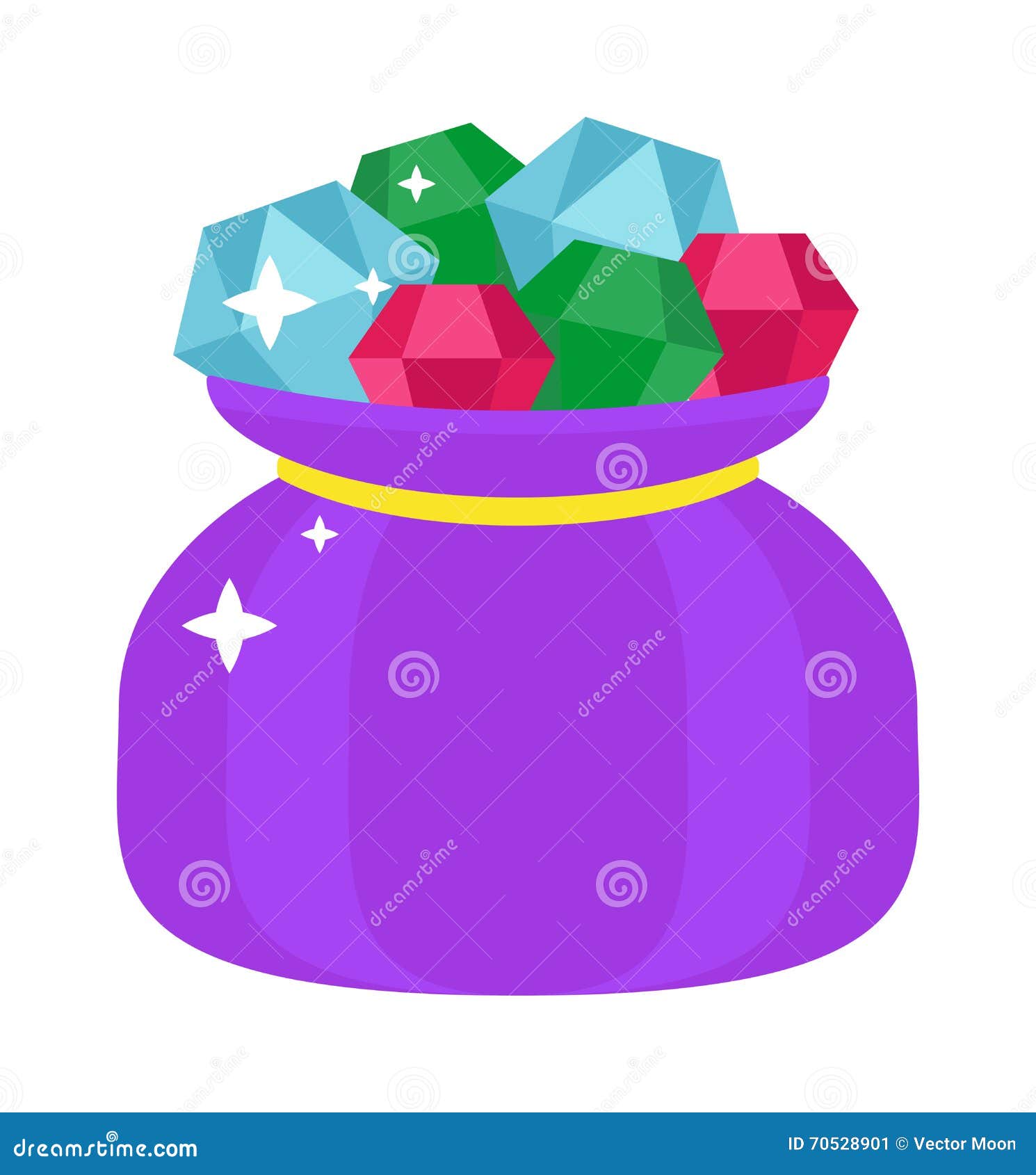 Bag with Gems Cartoon Illustration Jewels Sack Luxury Diamond Shiny