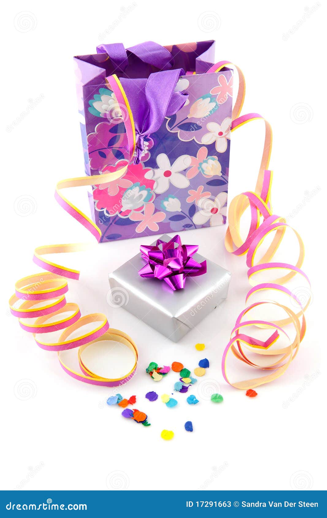 Bag with Gift and Party Streamer Stock Image Image of present