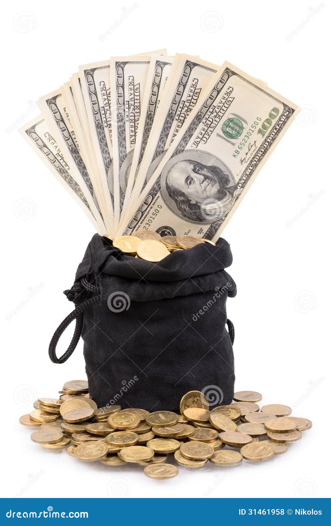 Bag of Gold Coins and Dollars Stock Photo Image of pocket, earn 31461958