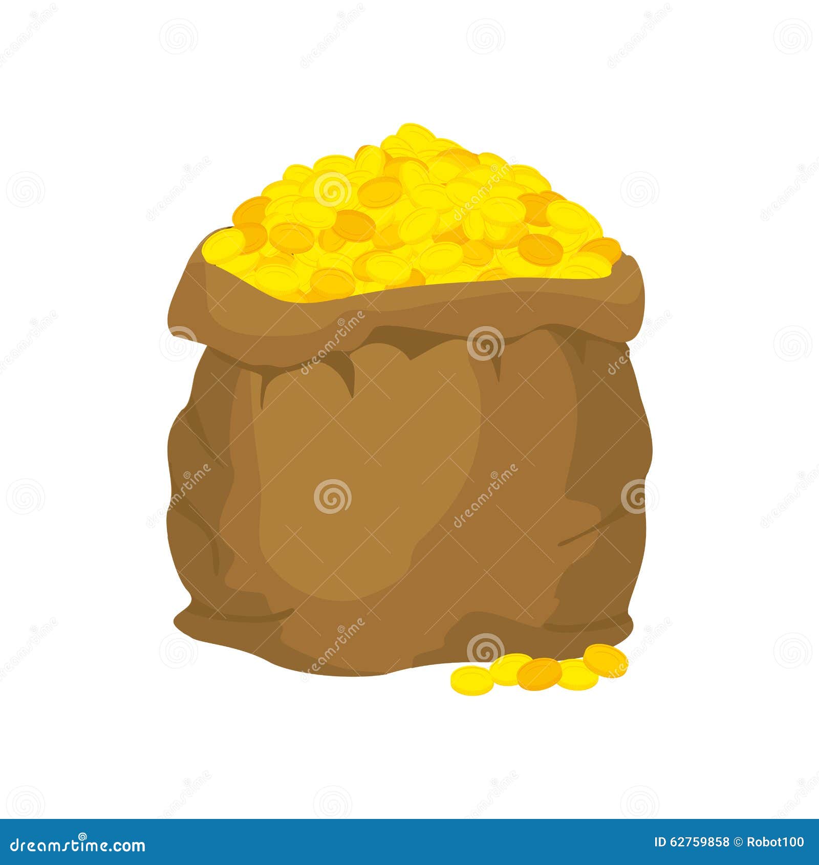 Bag of Gold. Many Gold Coins. Open Sack Full of Treasures Stock Vector ...