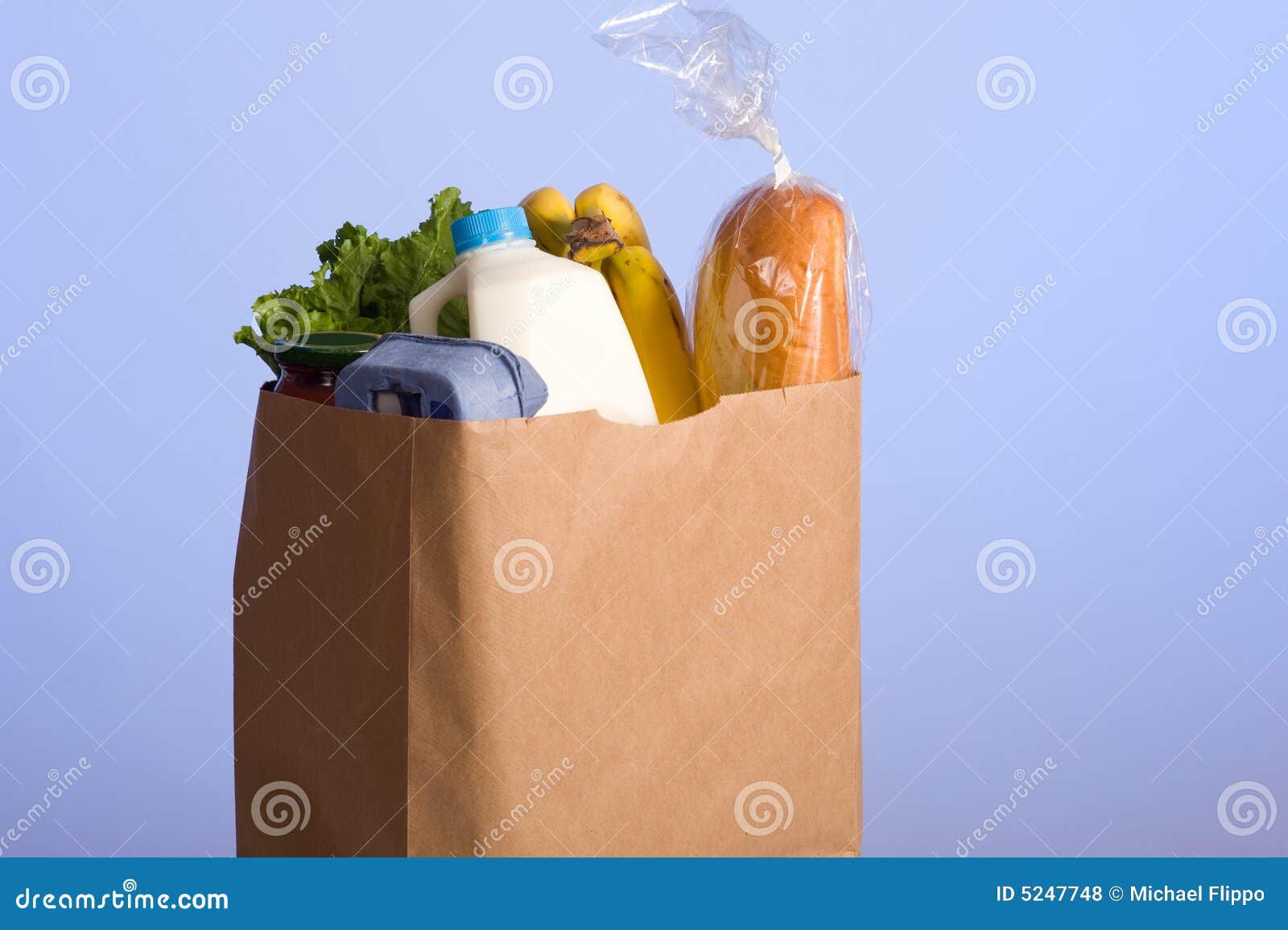Bag of Groceries on blue stock photo. Image of items, paper 5247748