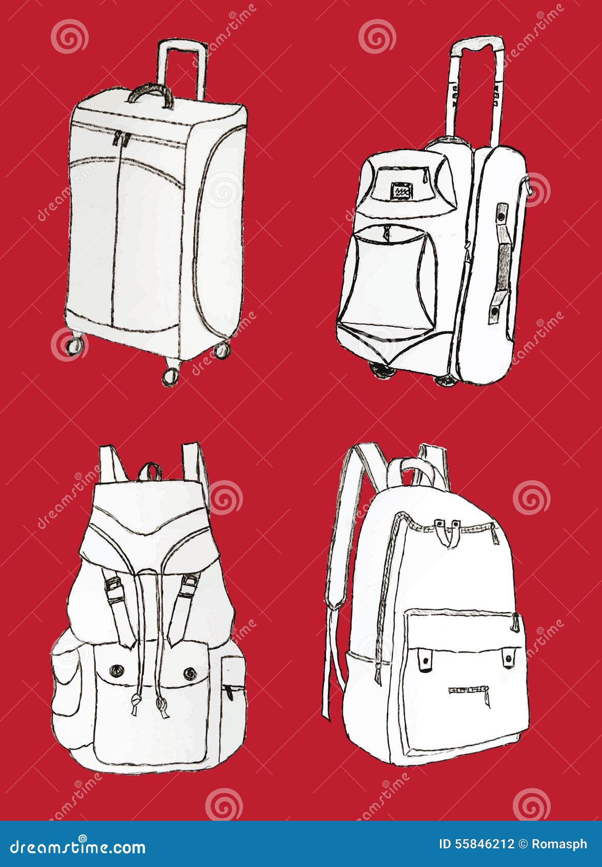 Suitcases and bags icon set hand drawn in vintage Vector Image