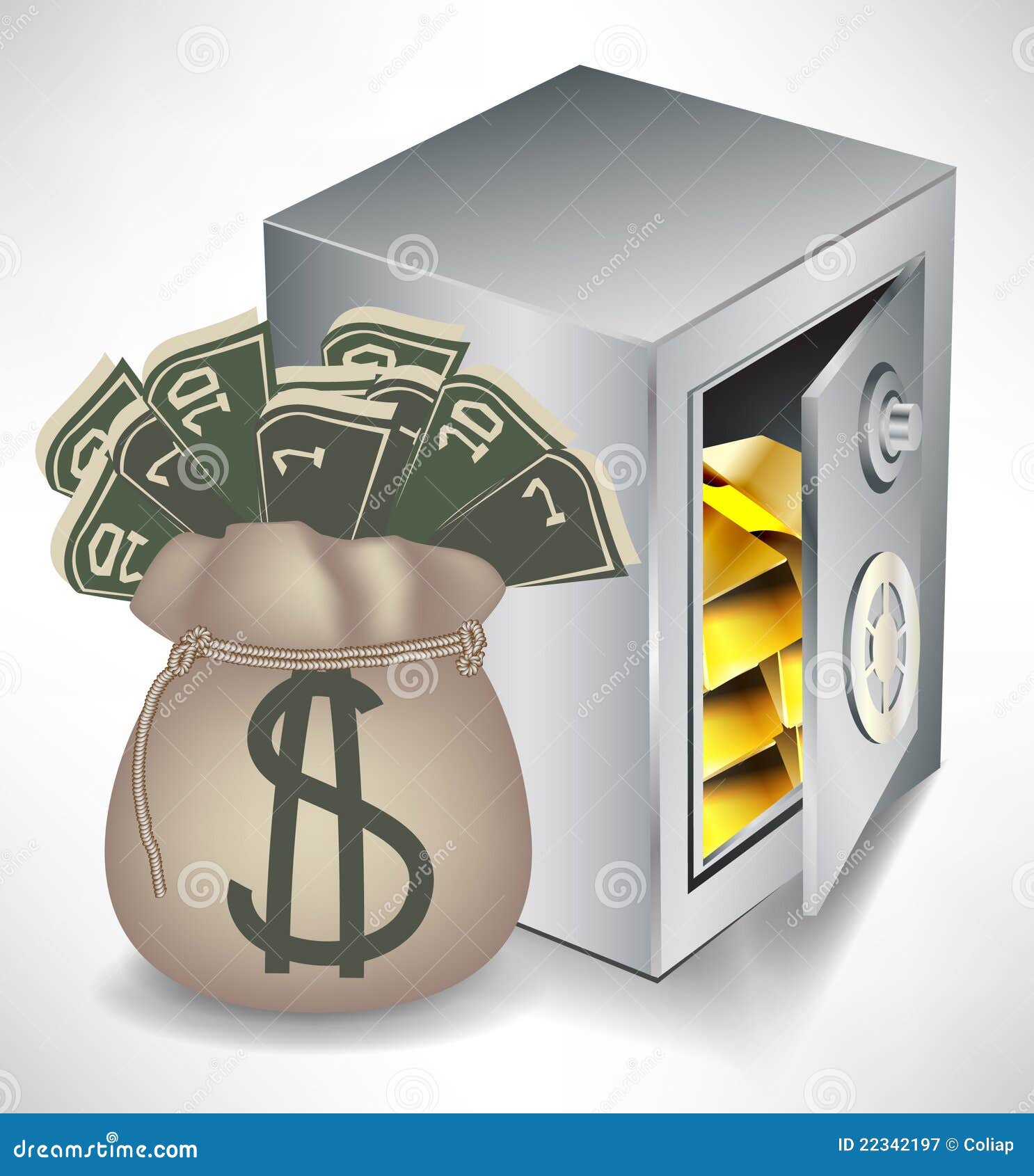 Bag Of Money And Safe With Gold Royalty Free Stock Photography Image