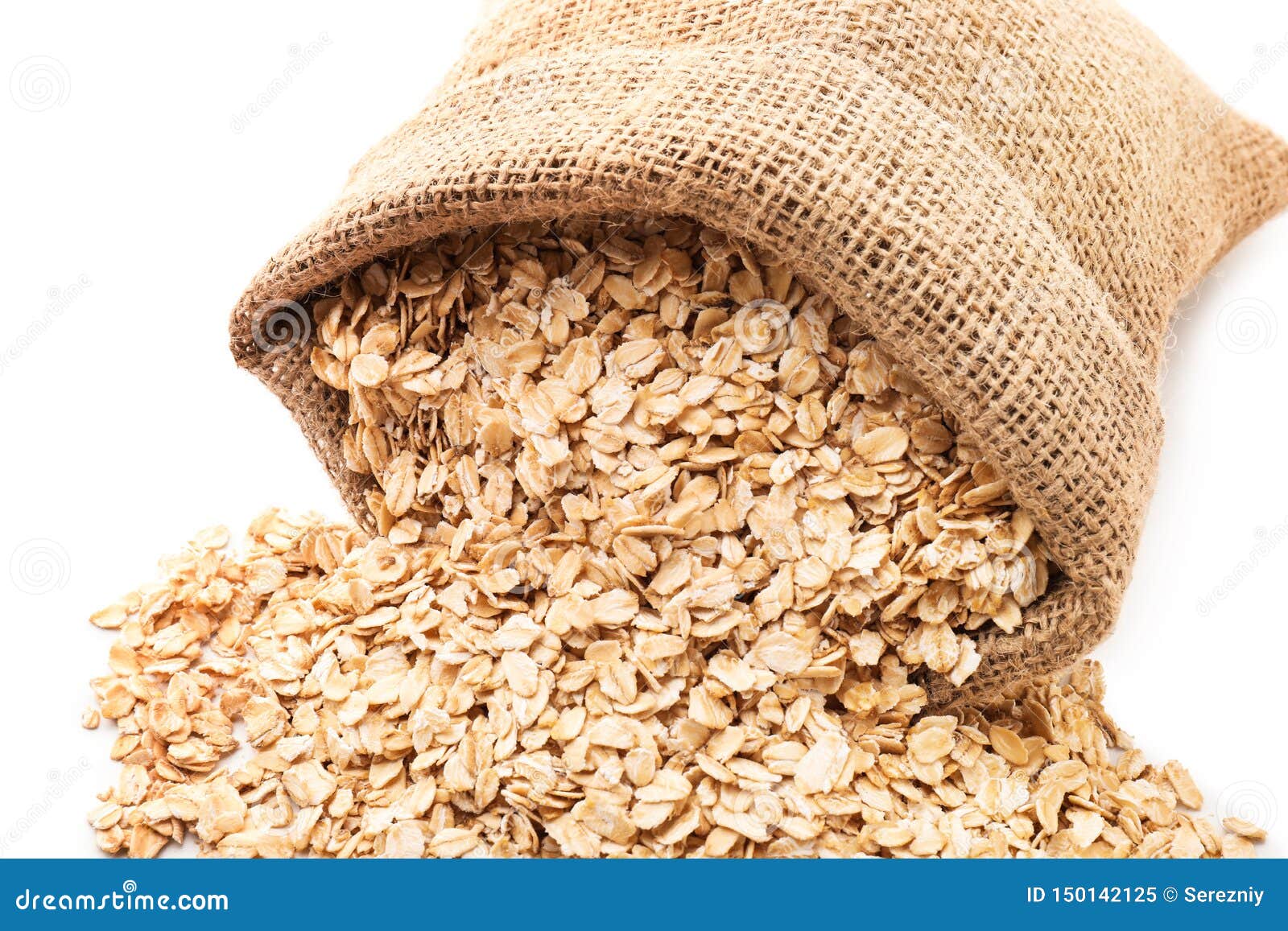 Bag With Raw Oatmeal On White Background Closeup Stock Image Image Of Product Agriculture 150142125