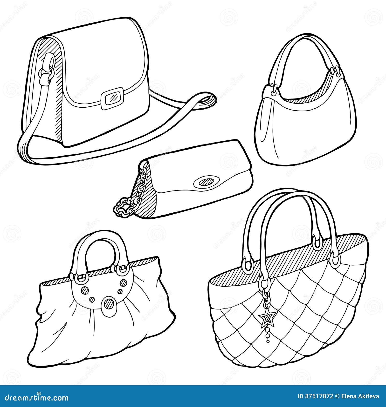 Bag Set Graphic Black White Sketch Illustration Stock Vector
