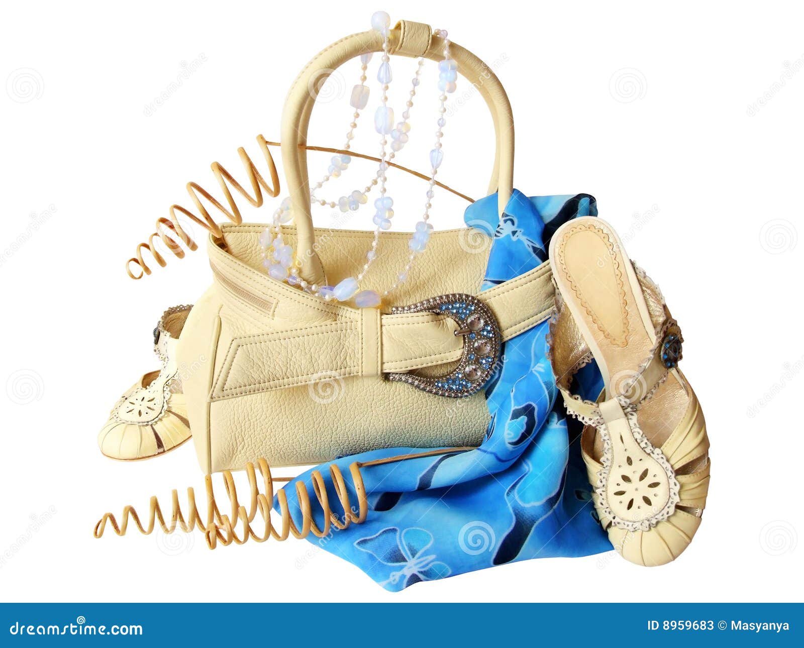 Bag, Shoes, Pareo, Beads, Isolated on White Stock Image Image of