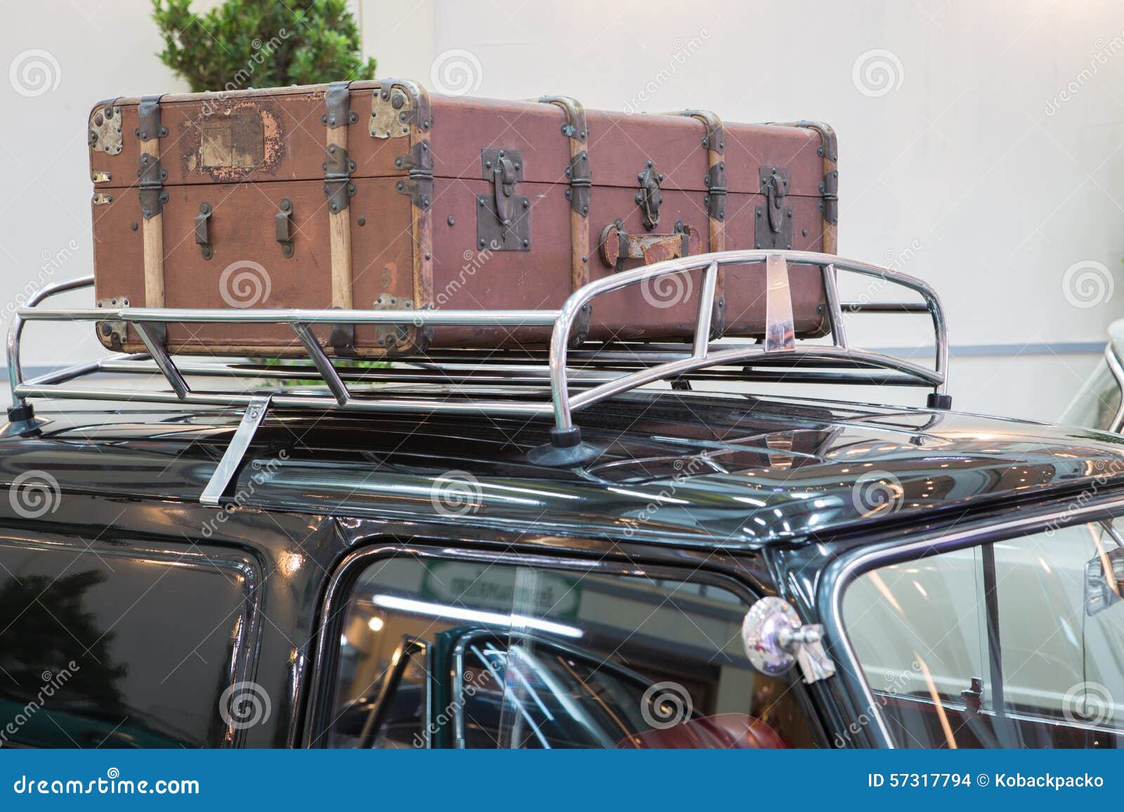 Suitcase In The Luggage Rack Of Vintage Car Stock Photo - Download
