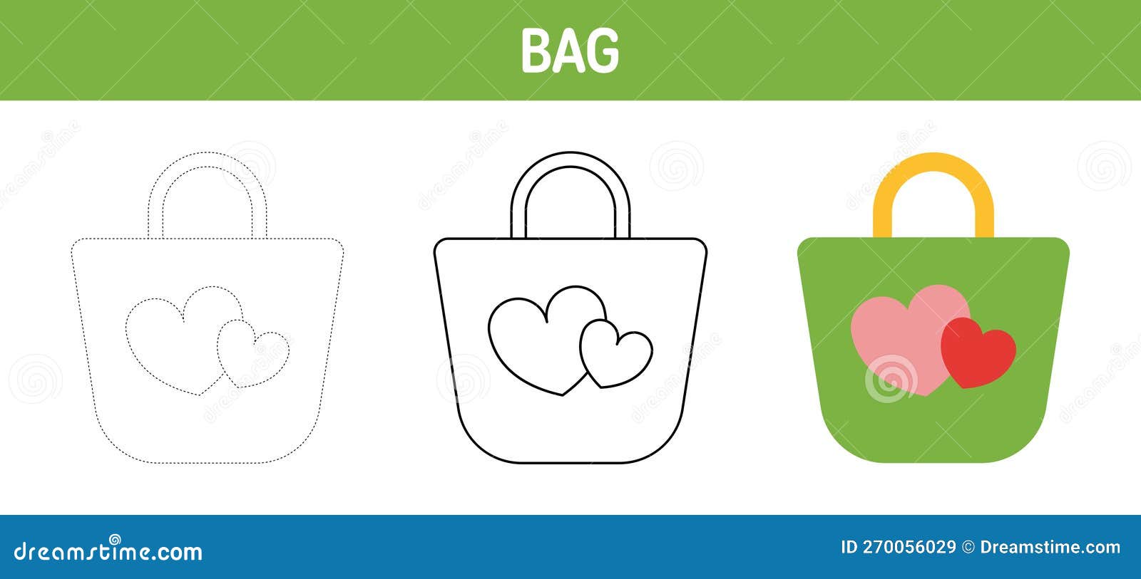 Bag Tracing and Coloring Worksheet for Kids Stock Vector Illustration