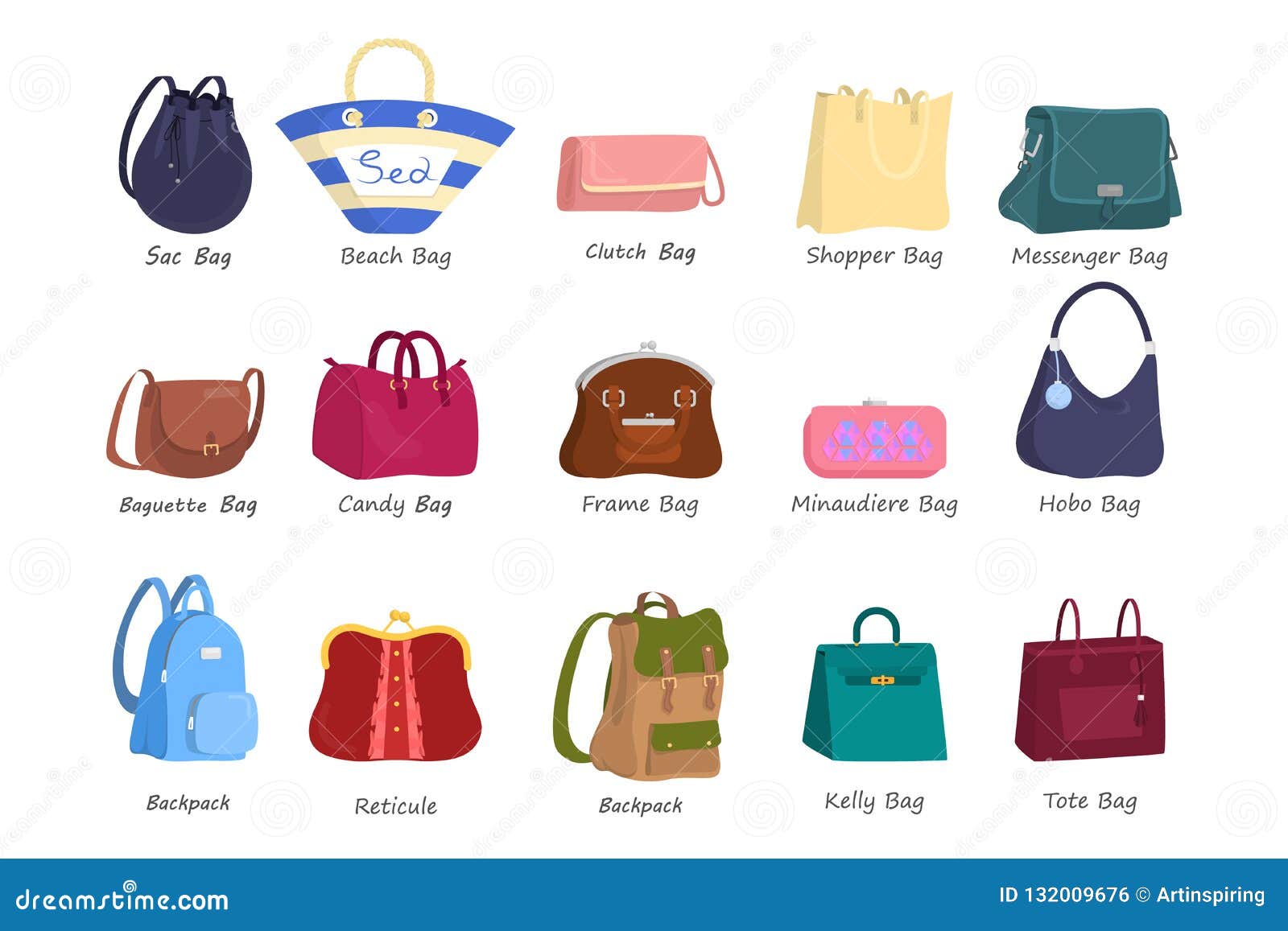 Bag For Women Set. Collection Of Handbag Stock Vector - Illustration of silhouette, duffle ...