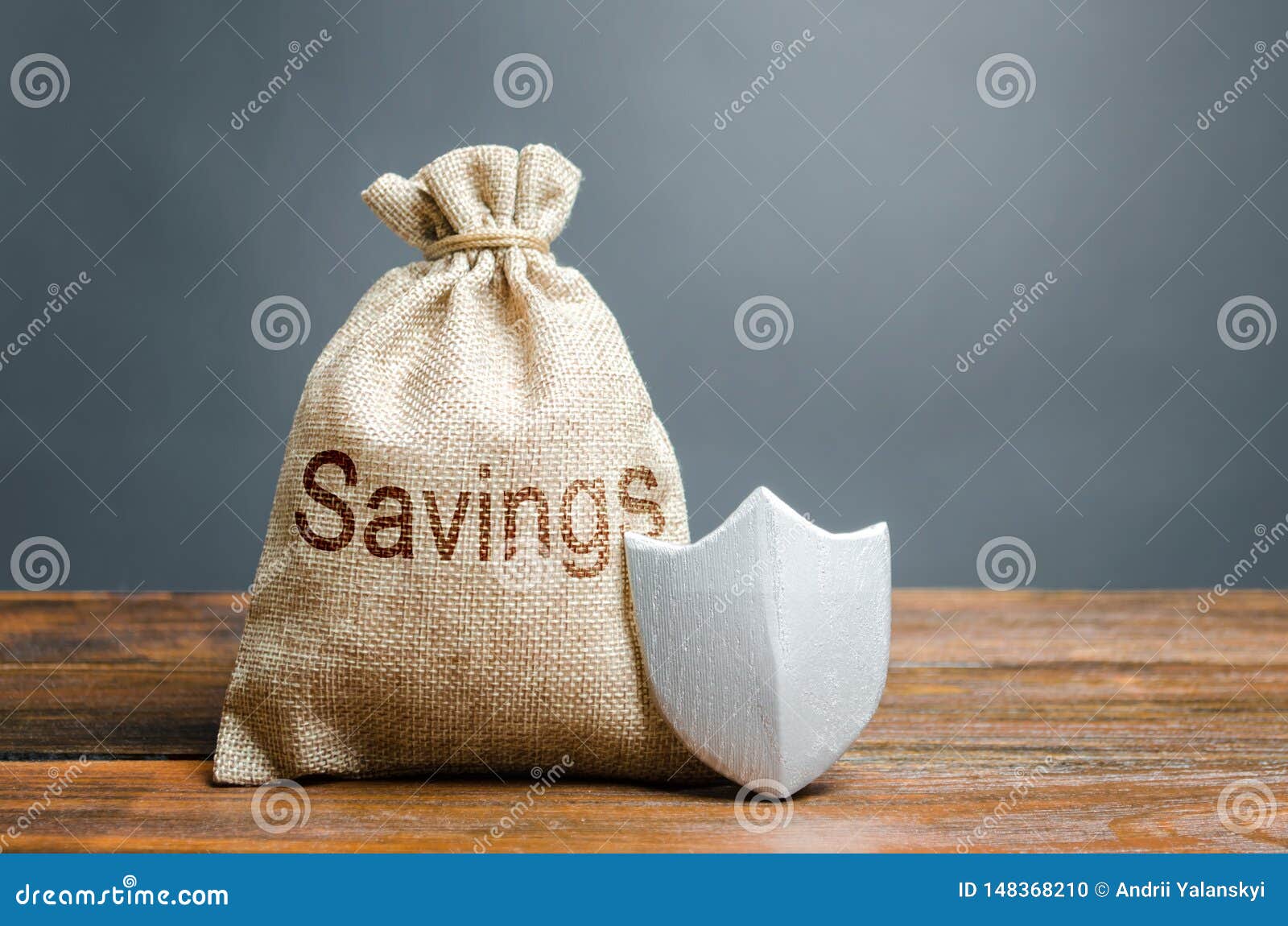 bag with the words savings and protection shield. concept of protection of savings and cash, guaranteed deposits.