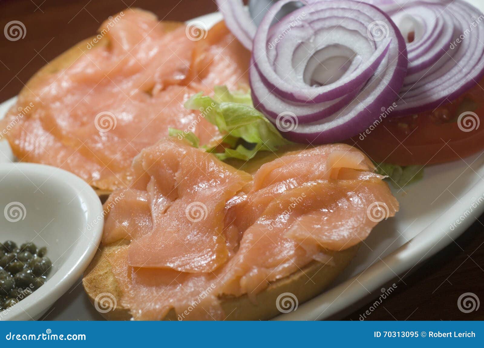 Bagel Breakfast Smoked Salmon Capers Red Onions Stock Image Image of