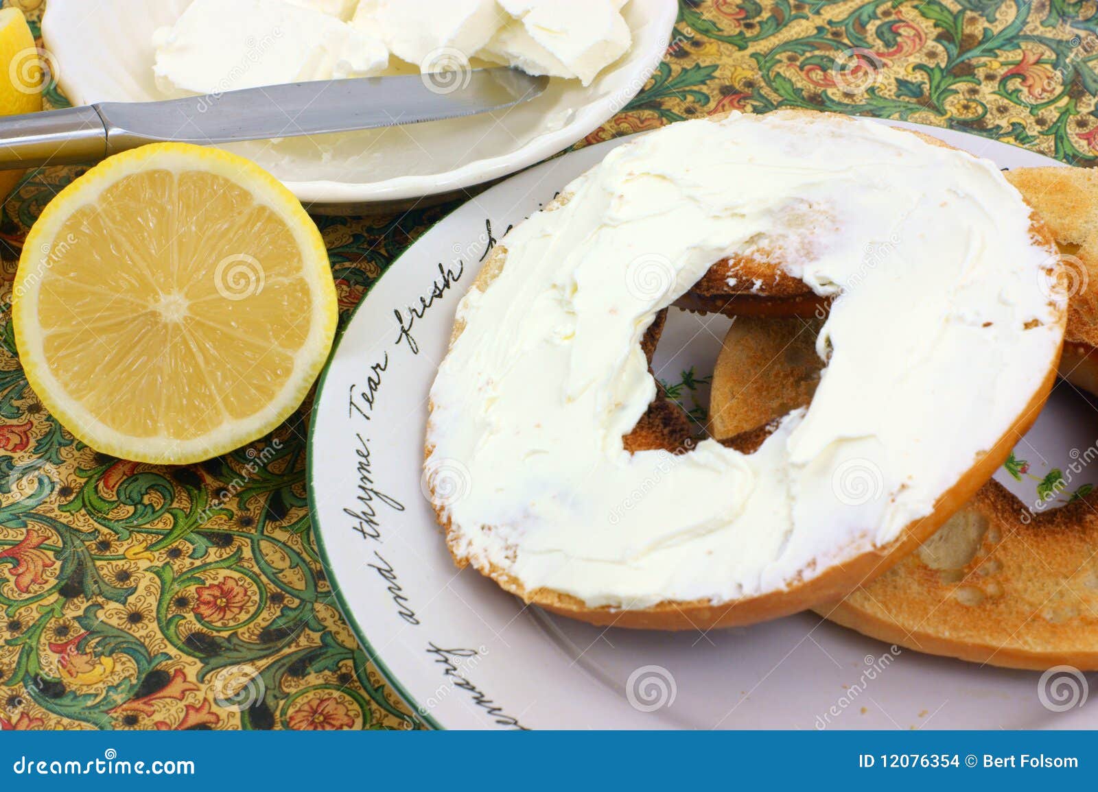 Bagel and Cheese with Fruit Stock Photo Image of knife, edible 12076354