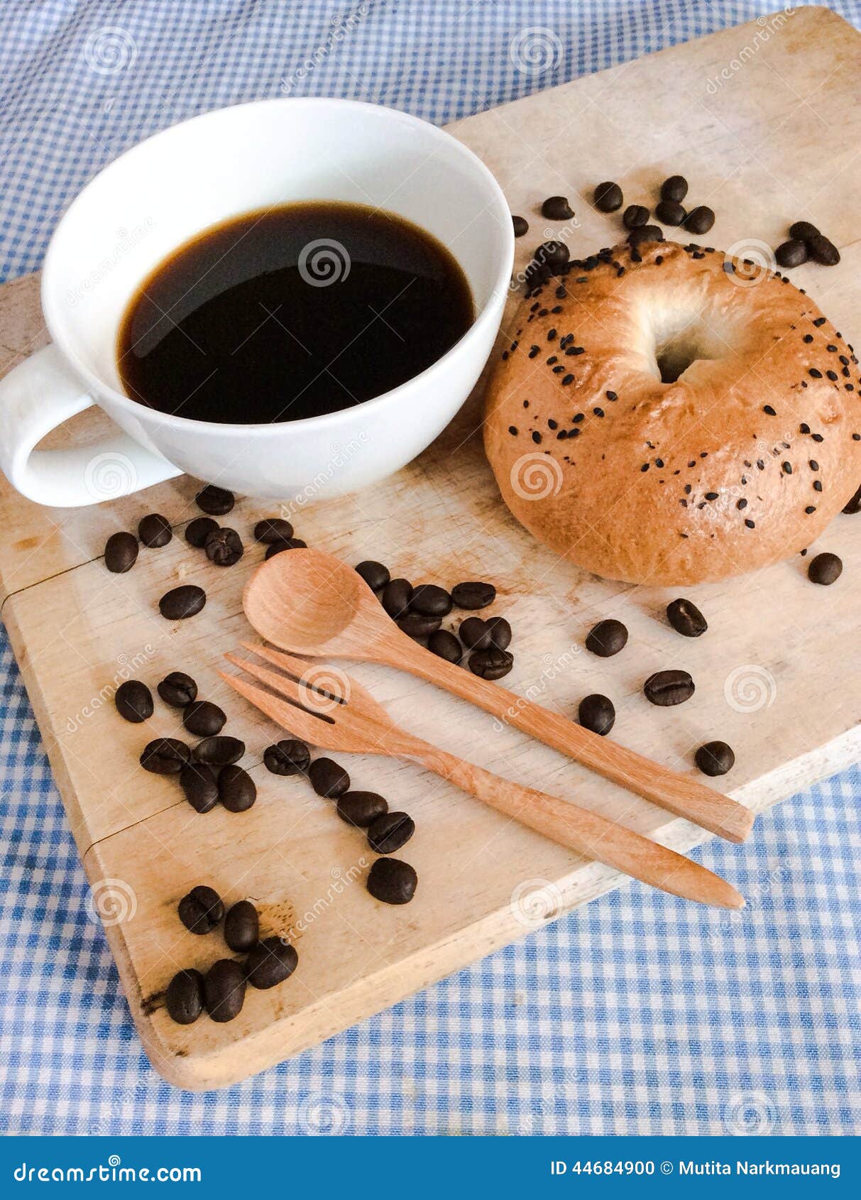 Bagel with coffee stock photo. Image of delicious, fast 44684900
