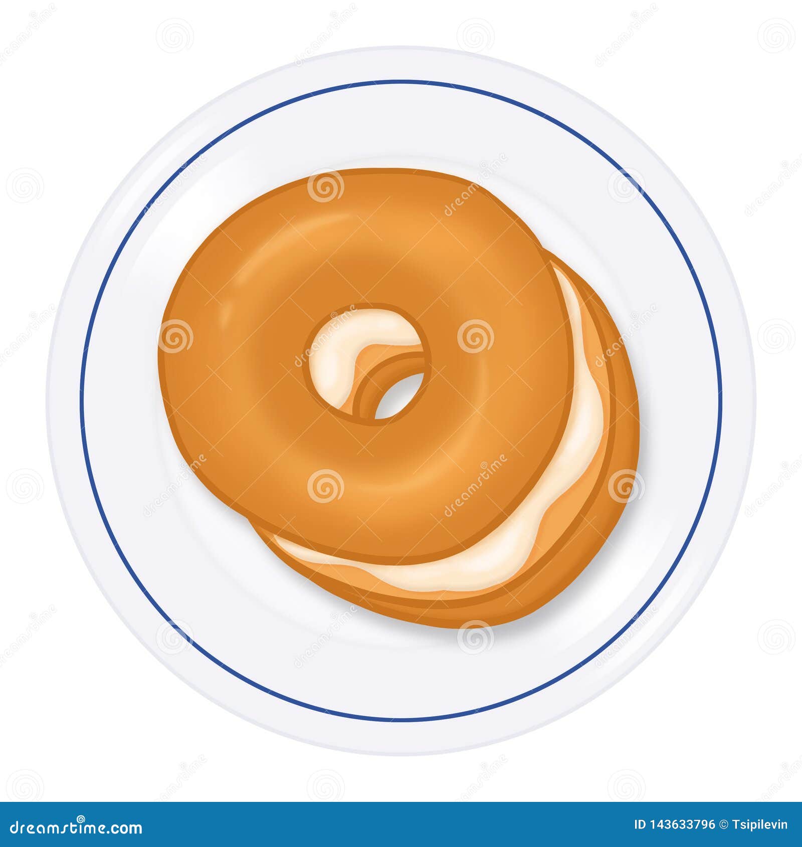 Bagel and Cream Cheese on a Plate Illustration Stock Illustration Illustration of cartoon