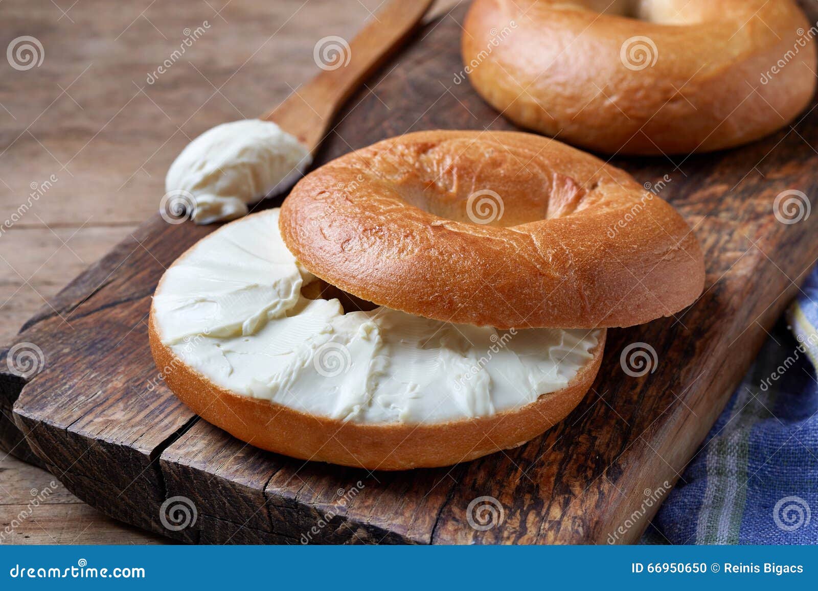 Bagel And Cream Cheese Stock Photo - Download Image Now - Cream