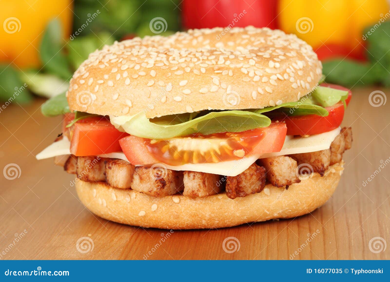 Bagel with Grilled Chicken Meat Stock Image Image of yummy, fast 16077035