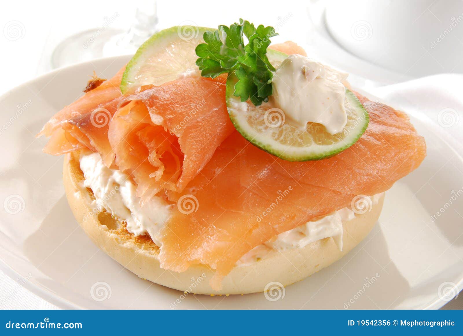 Bagel with Lox and Cream Cheese Stock Photo Image of snack, parsley 19542356