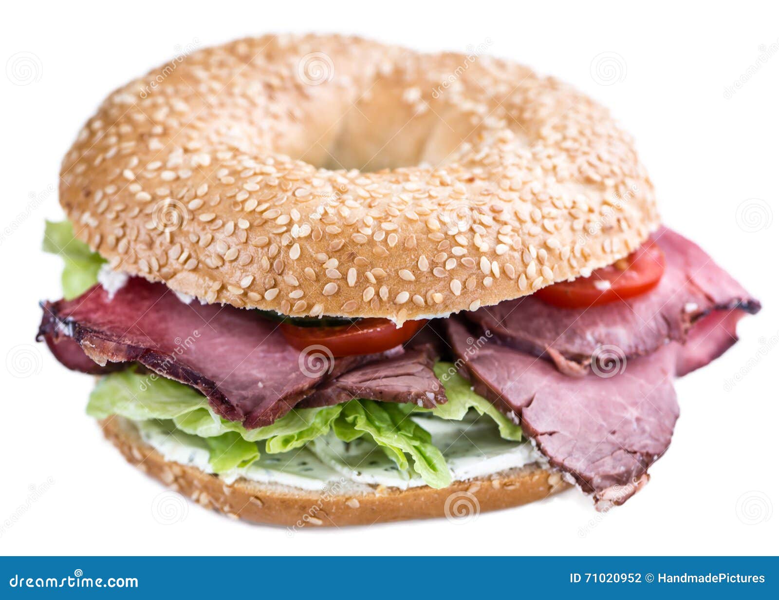 Bagel with Roast Beef (isolated on White) Stock Photo Image of