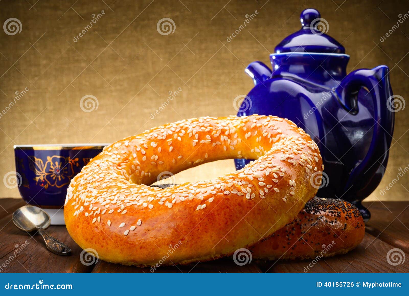 Bagel and Tea for Breakfast Stock Photo Image of healthy, breakfast