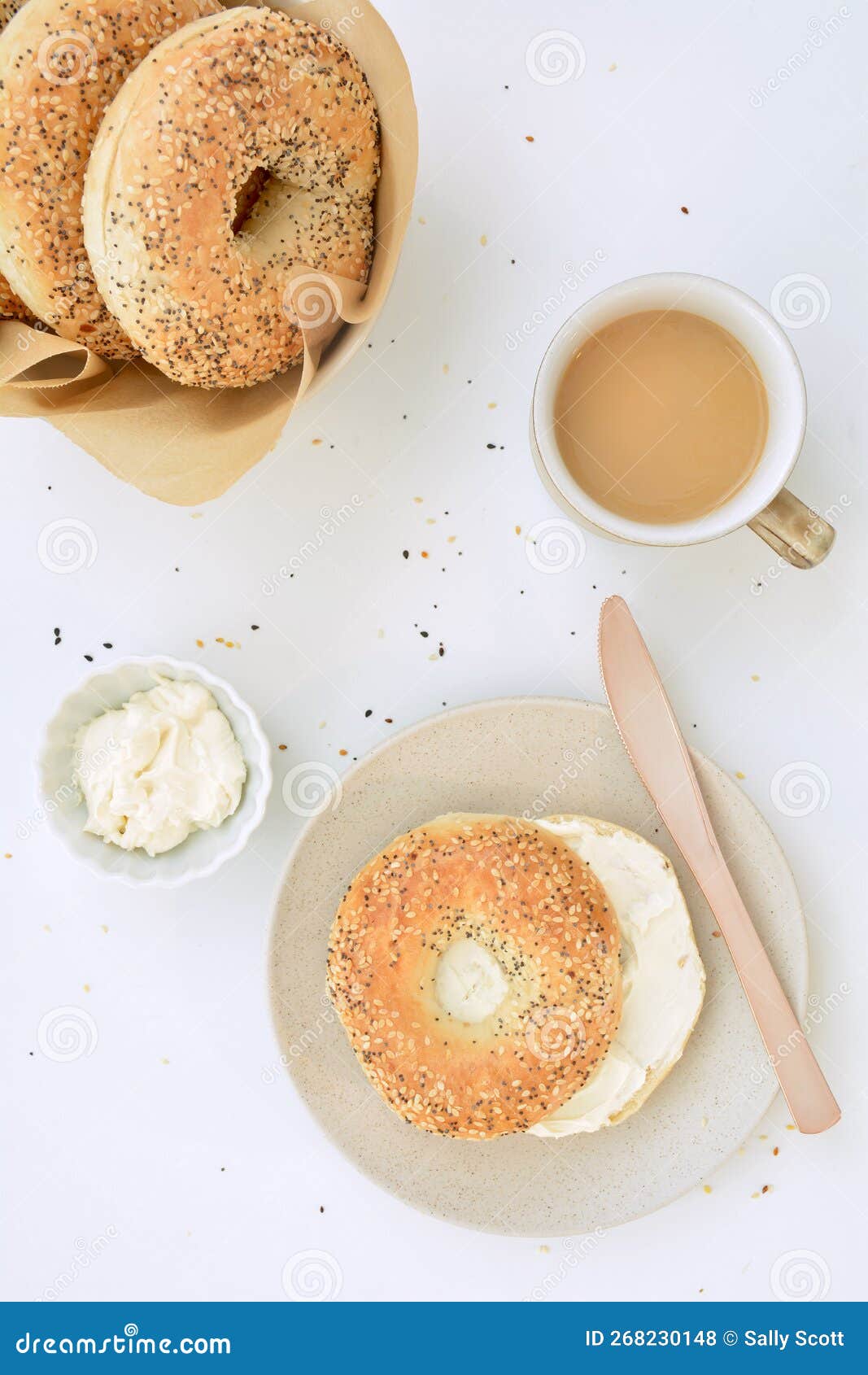 Bagels and Coffee Breakfast Stock Photo Image of cheese, cream 268230148