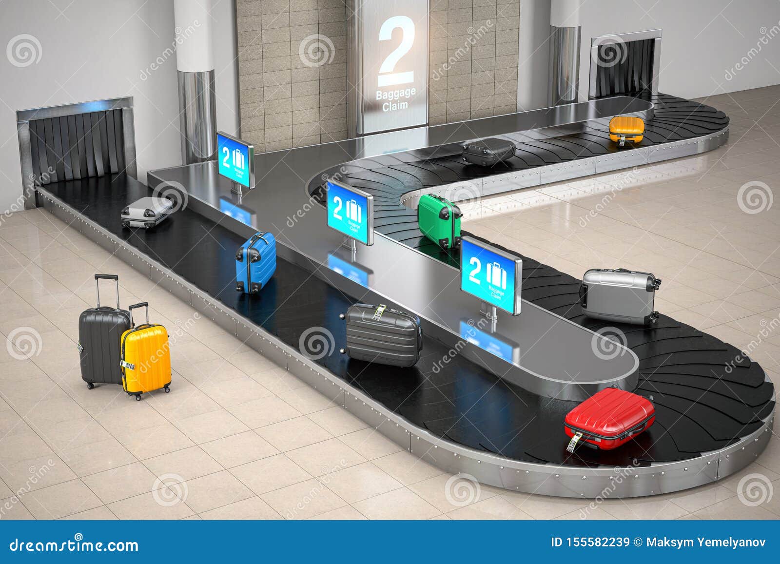 Baggage Claim in Airport Terminal. Suitcases on the Airport Luggage  Conveyor Belt Stock Illustration - Illustration of luggage, business:  155582239
