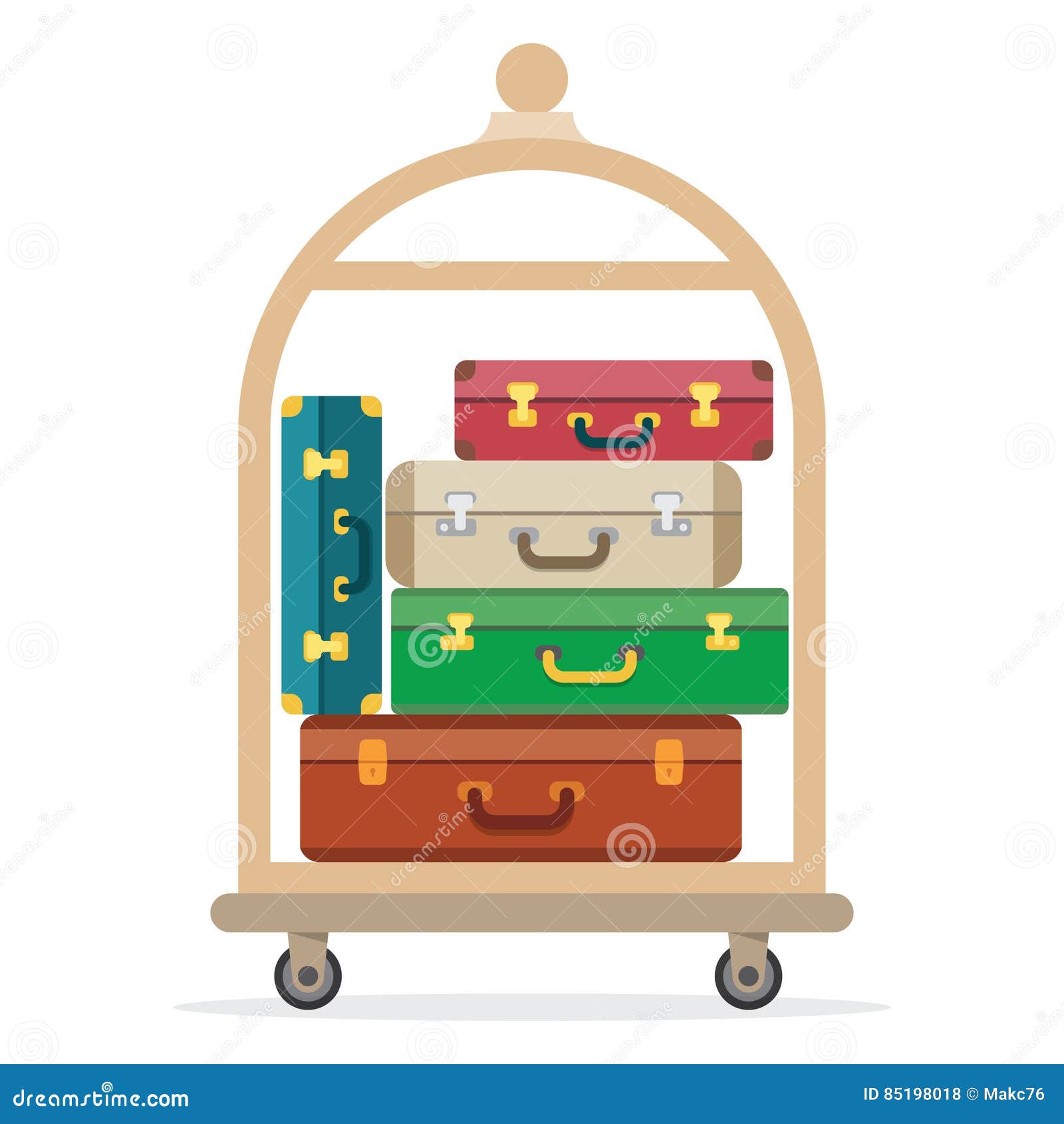 Baggage, Luggage, Suitcases on Trolley. Stock Vector Illustration of