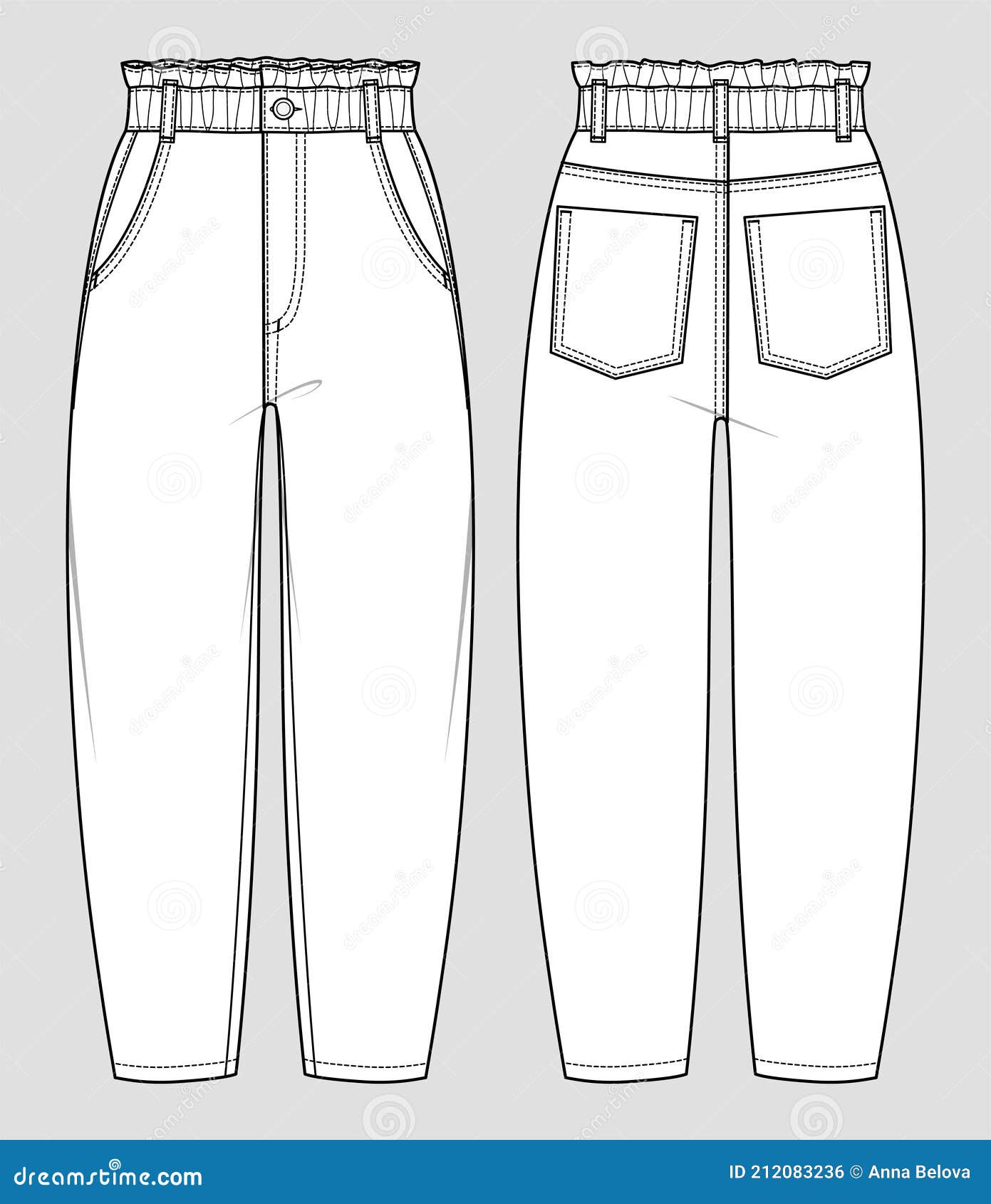Baggy Fit Jeans. Vector Technical Sketch. Mockup Template Illustration Baggy Fit Jeans. Vector Technical Sketch. Mockup Template Illustration