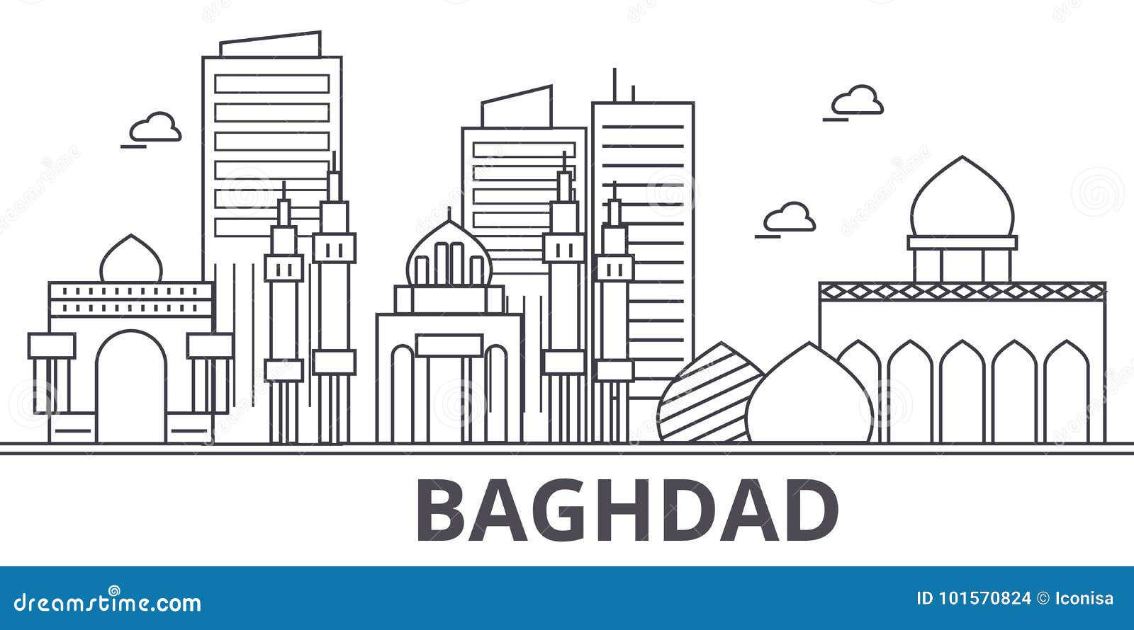 baghdad architecture line skyline . linear  cityscape with famous landmarks, city sights,  icons