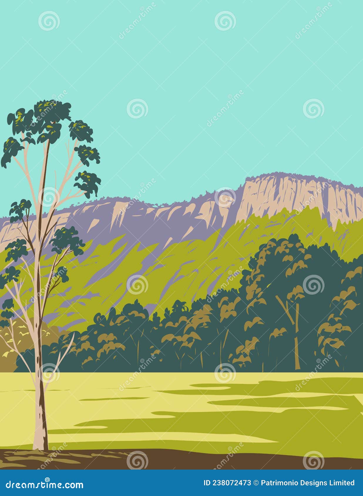 bago bluff national park situated south west of wauchope in new south wales australia wpa poster art