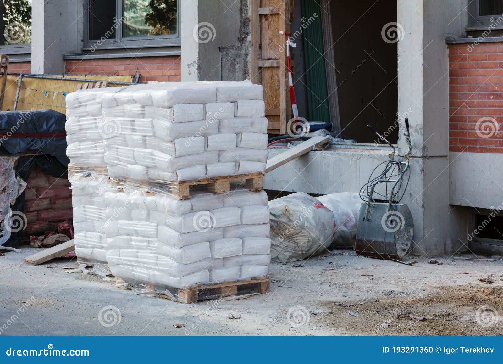 Bags of Cement in House Under Construction Stock Photo Image of