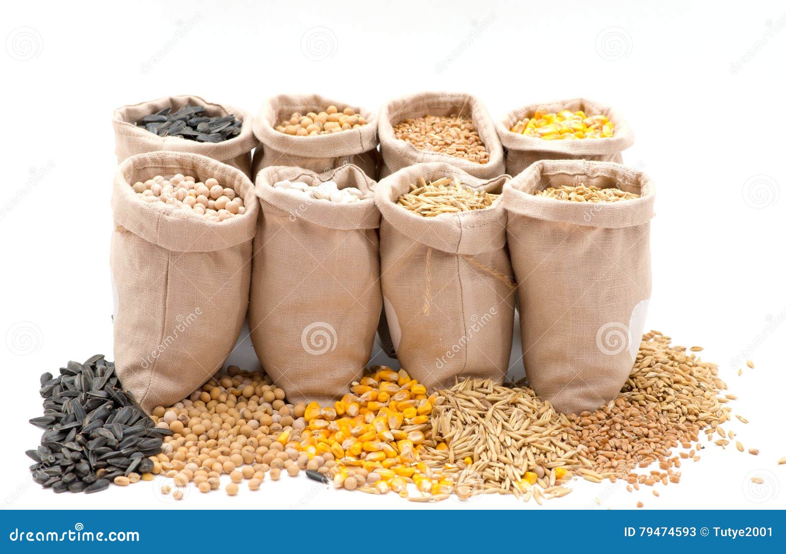Bags with Cereal Grains Isolated Stock Image Image of white, food