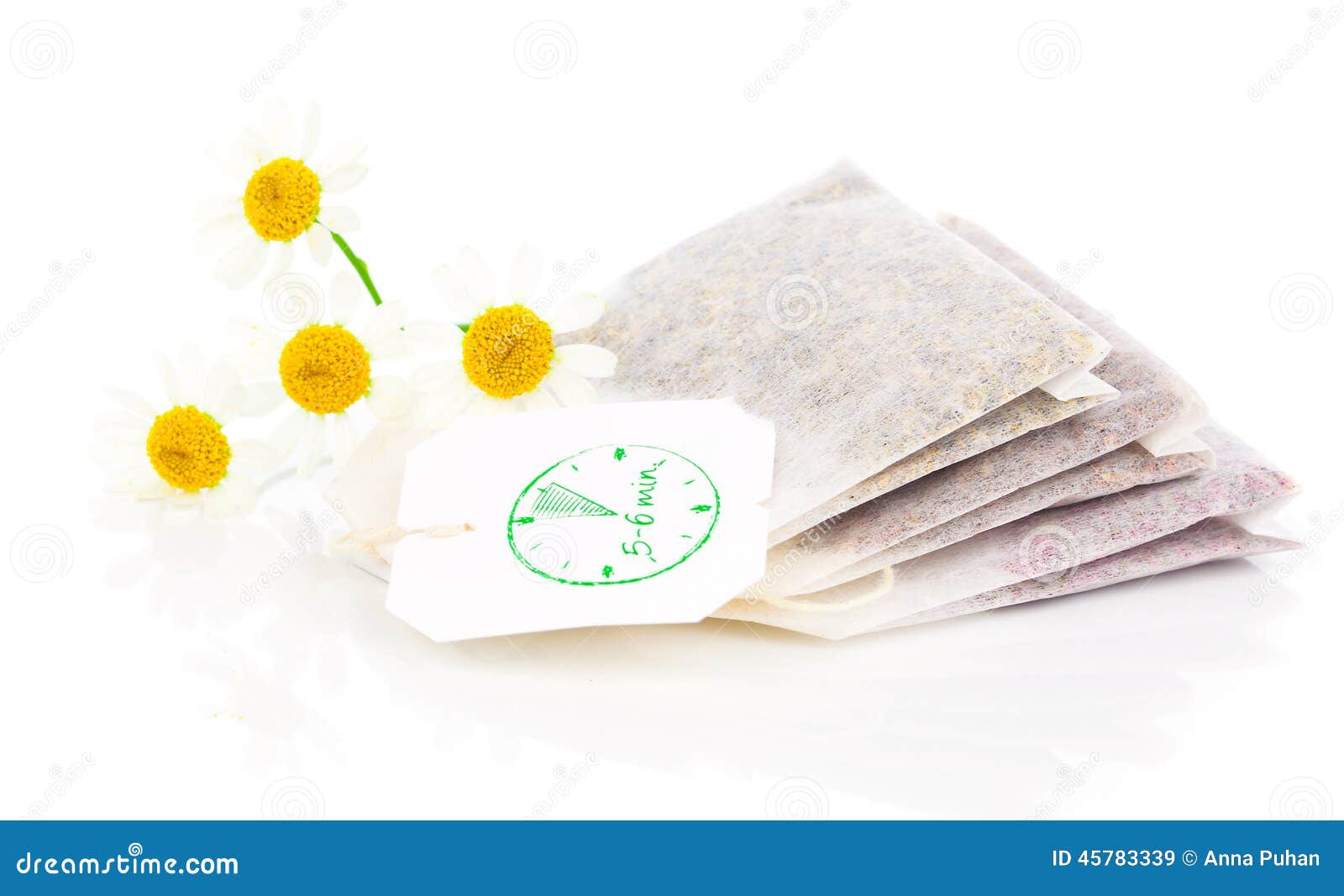 Bags of Chamomile Tea with Fresh Camomile Flower Stock Image Image of