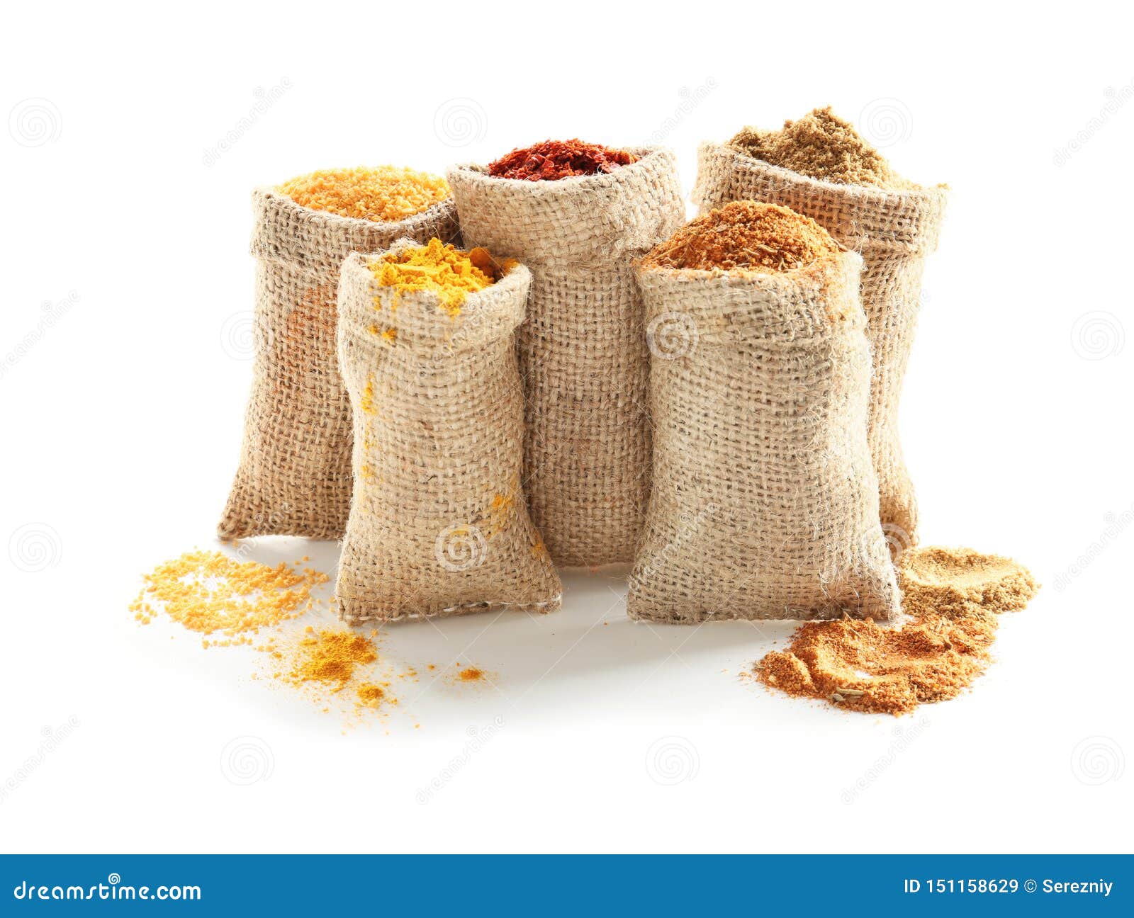 Bags with Different Spices on White Background Stock Image Image of