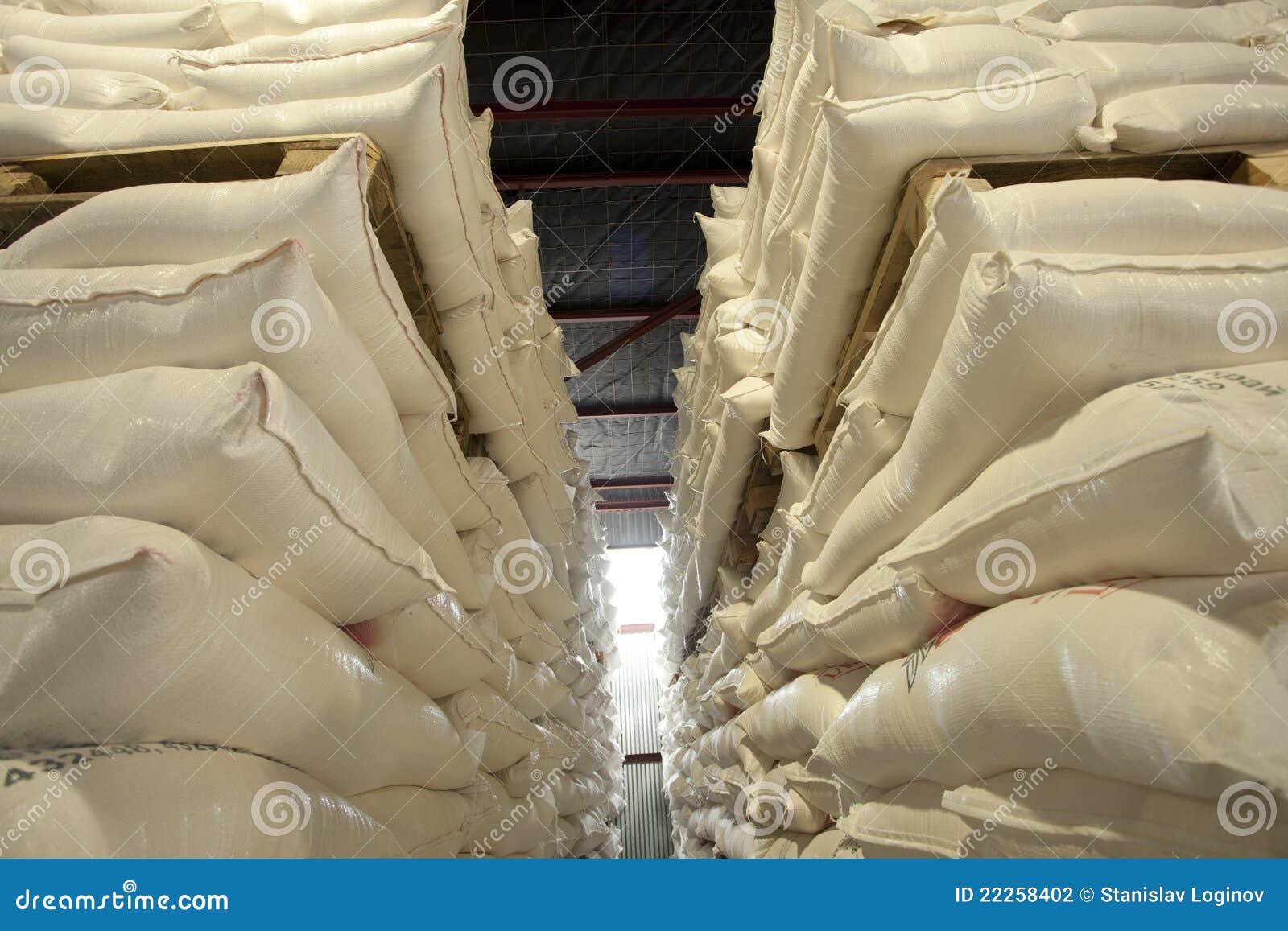 Bags in Warehouse stock photo. Image of orange, grain 22258402