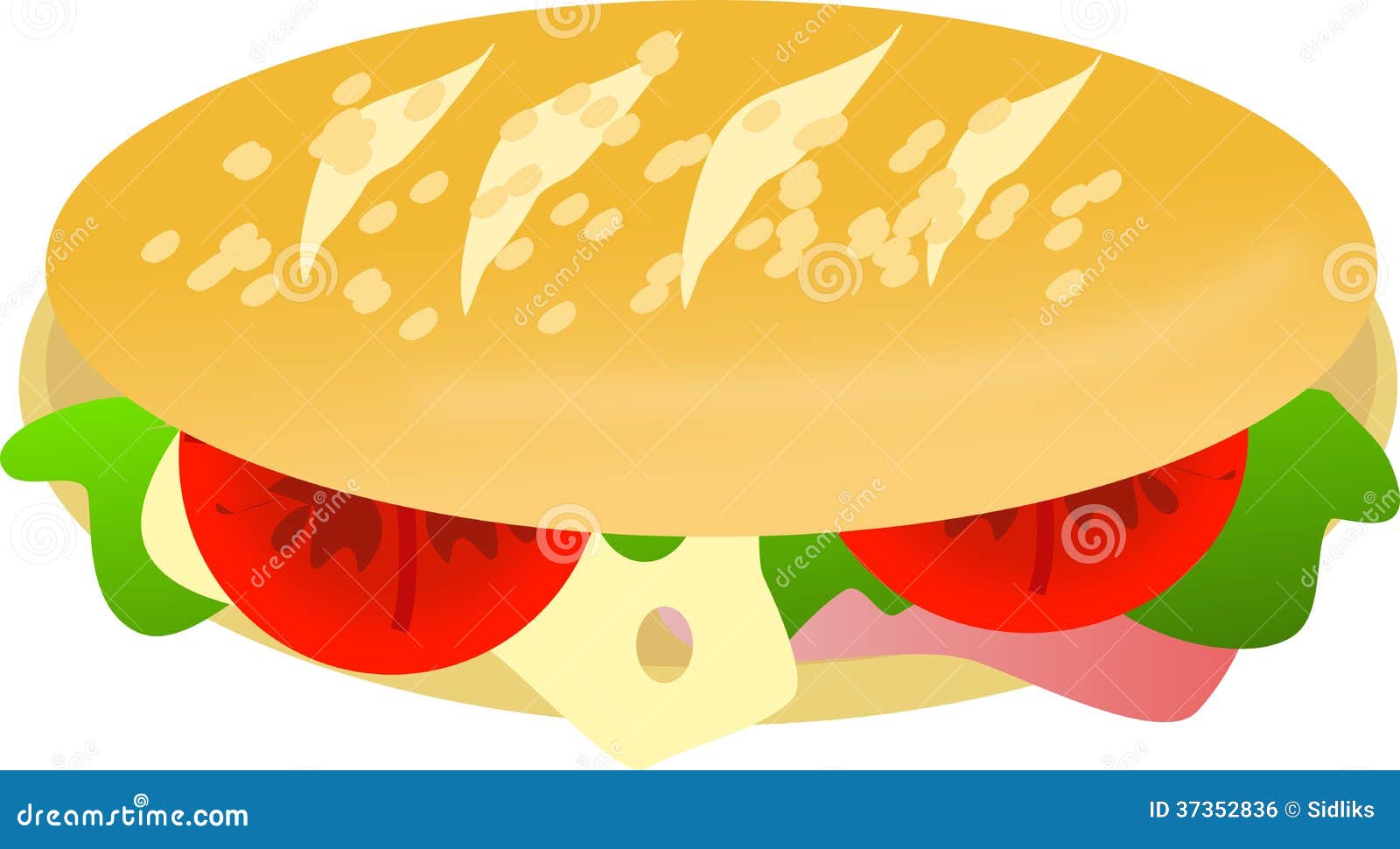 Baguette Con Queso Y El Jamón Stock de ilustración - Ilustración de queso,  tomate: 37352836