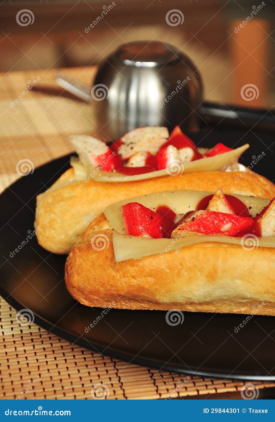 Baguette with crab sticks stock image. Image of cook 29844301
