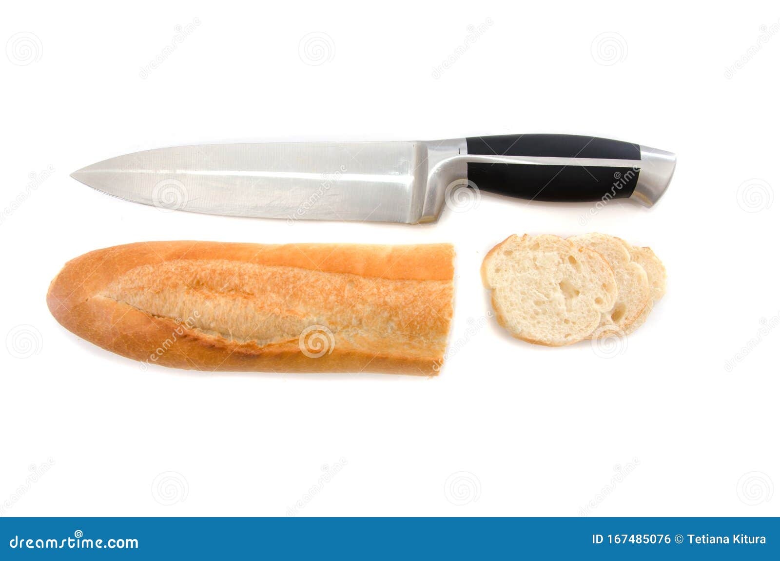 Baguette and Knife on a White Background Stock Photo Image of bakery