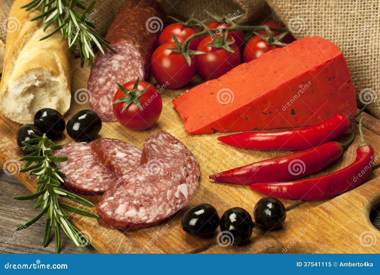 Baguette with Salami and Fresh Cheese Stock Image Image of