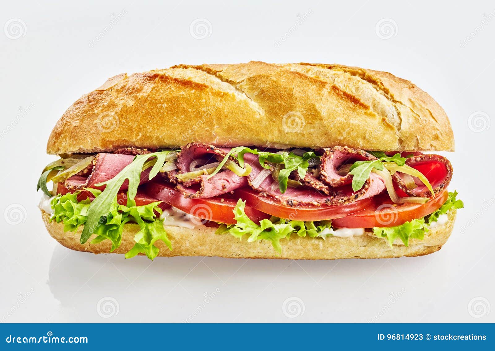 Baguette Sandwich with Roast Beef and Vegetables Stock Image Image of