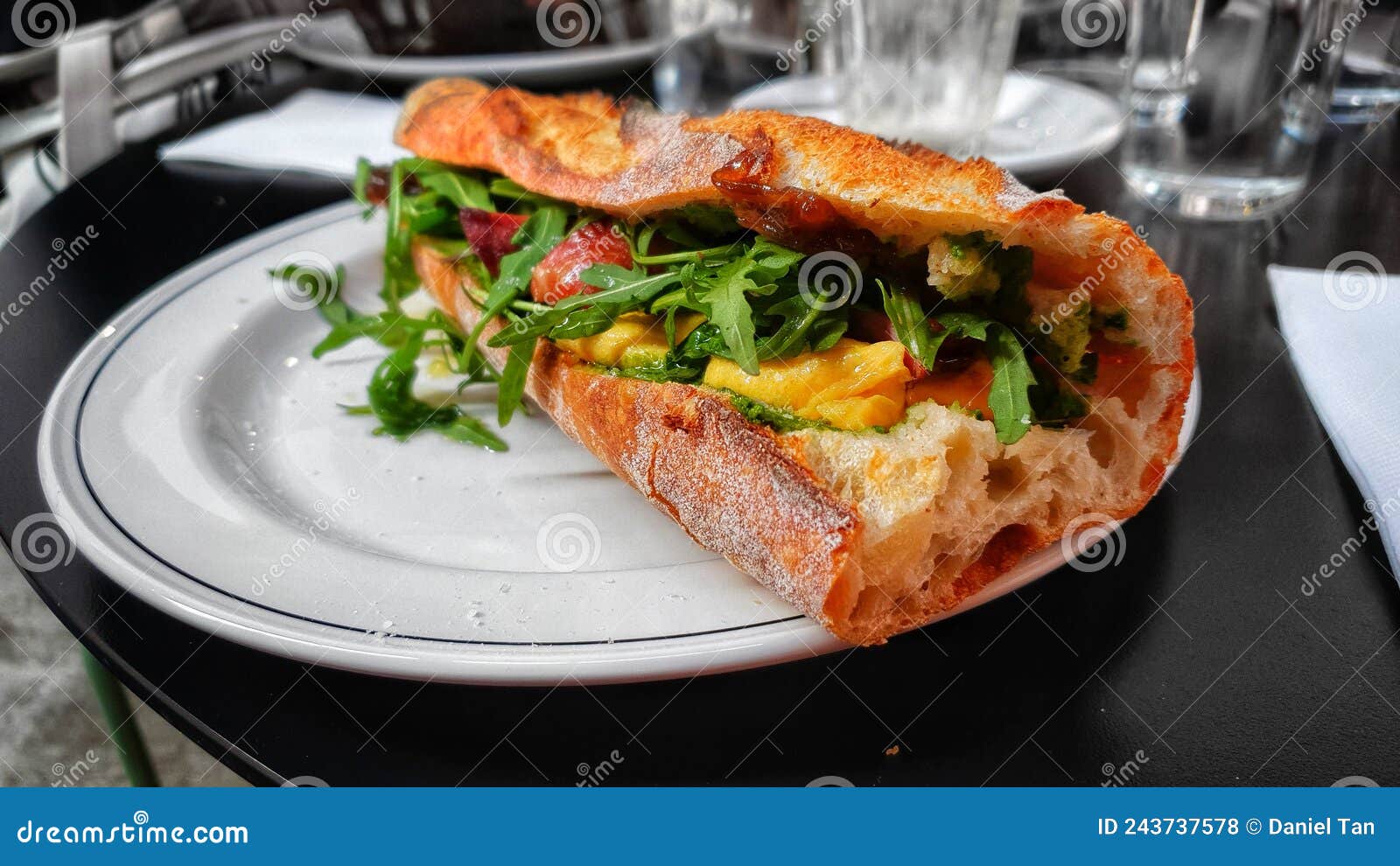 Baguette Sandwich with Rocket, Tomatoes and Eggs Stock Photo Image of food, produce 243737578