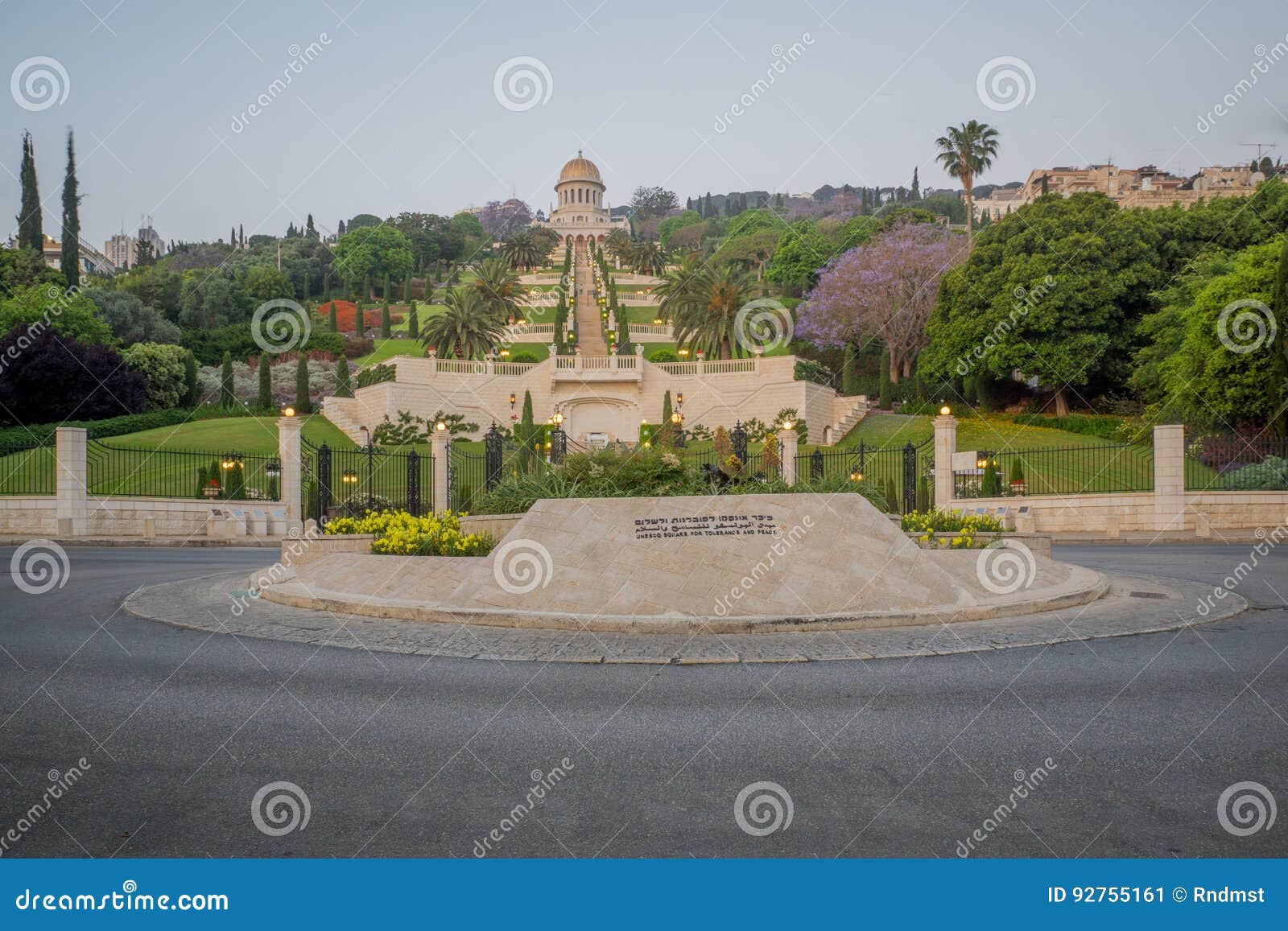 Bahai Gardens And Shrine At Sunrise In Haifa Editorial Photo