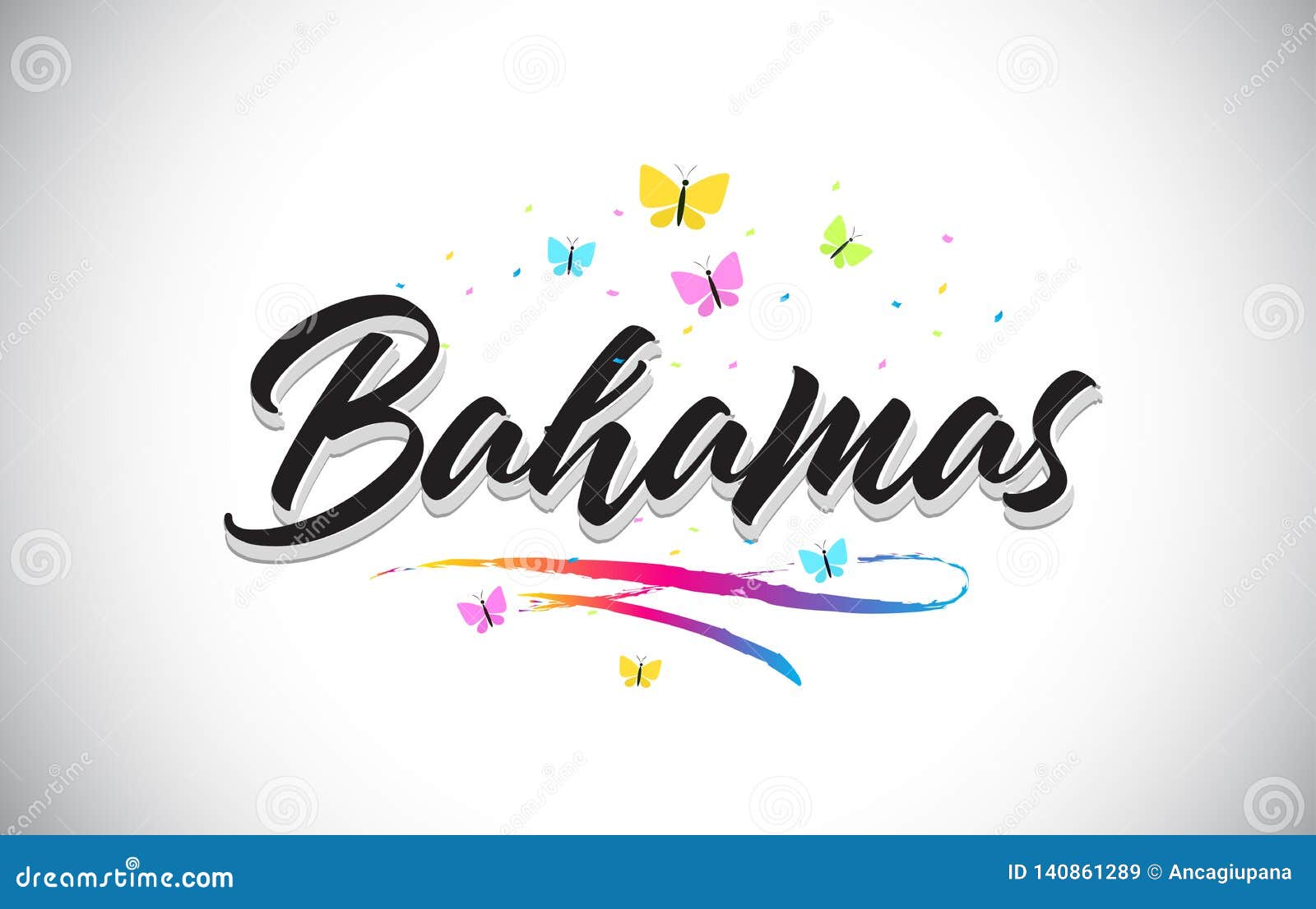 Bahamas Handwritten Vector Word Text with Butterflies and Colorful ...