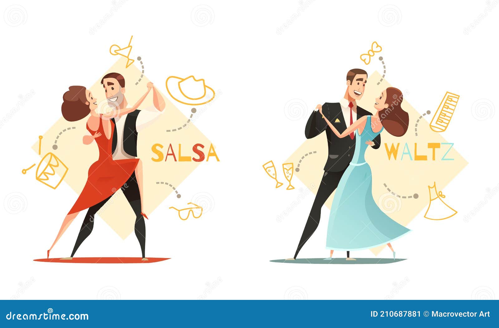 Bailando Pares 2 Plantillas De Dibujos Animados Retro Ilustración del  Vector - Ilustración de fecha, salsa: 210687881