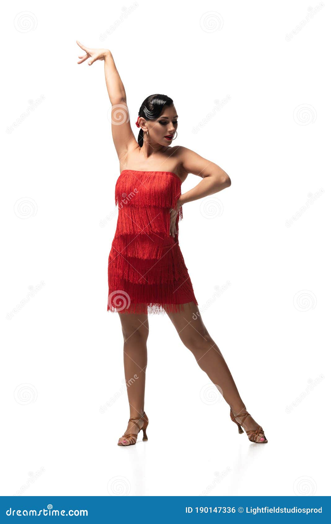 Bailarina Apasionada Con Vestimenta Roja Con Tango De Corte Marginal Con Fondo Blanco Foto de - Imagen de apasionado, expresivo: 190147336