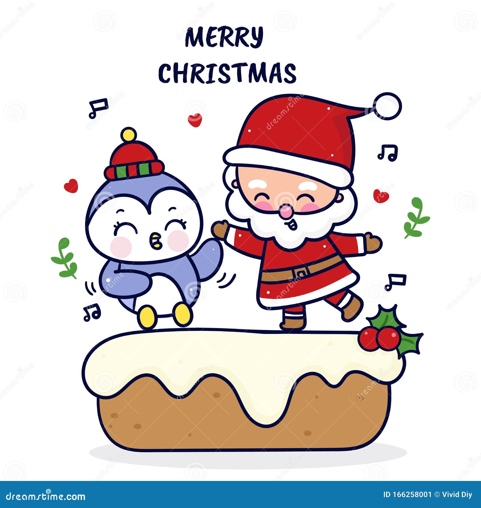 Baile De Dibujos Animados De Santa Vector Y Pingüino En El Bizcochito  Kawaii De Invierno: Feliz Navidad Ilustración del Vector - Ilustración de  nuevo, arte: 166258001