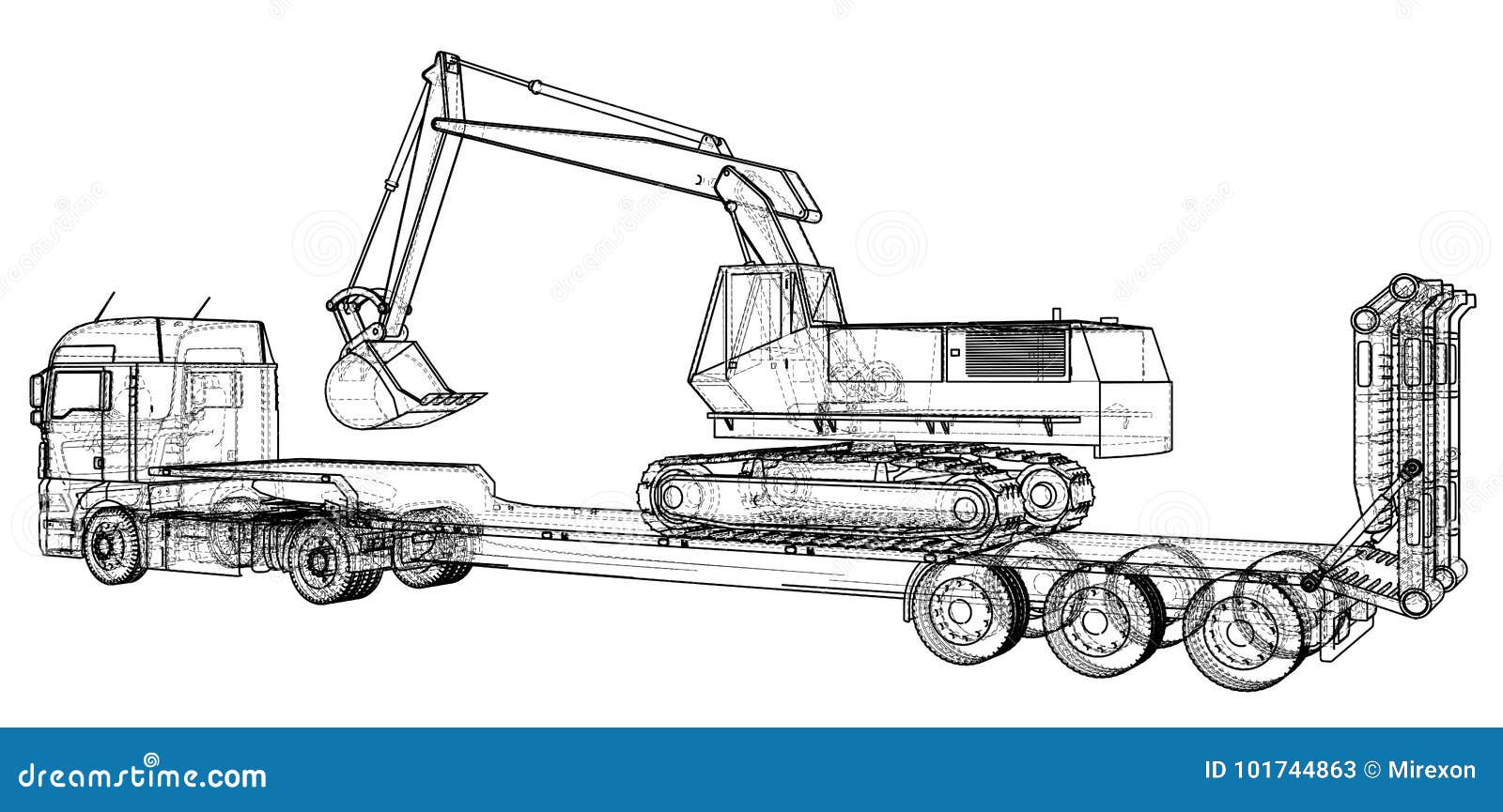 Ilustração De Rastreamento De Um Reboque De Caminhão Rebaixado 3d