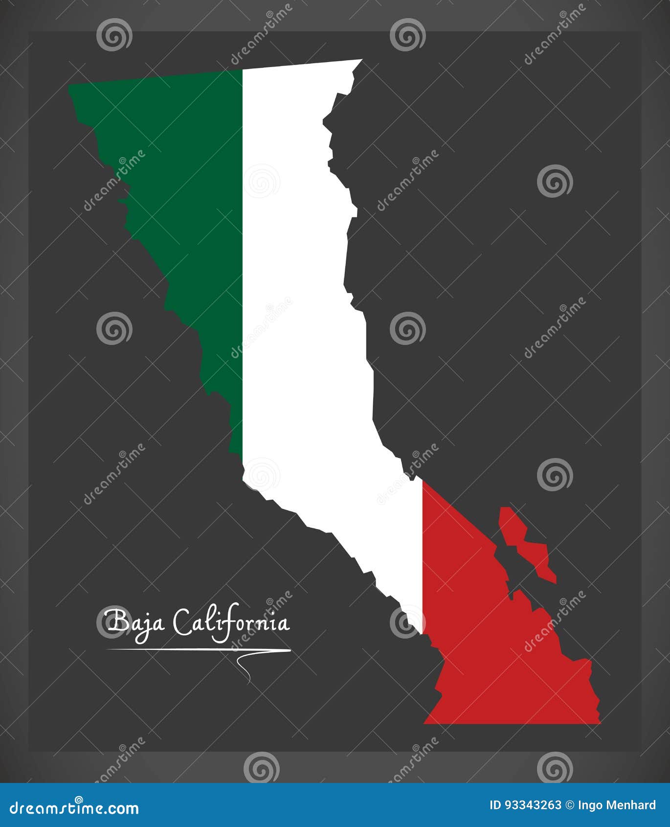 Baja California Map with Mexican National Flag Illustration Stock